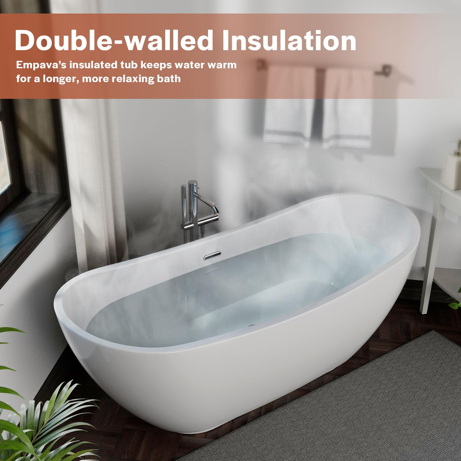 Empava 69" Freestanding Bathtub, Luxury Acrylic Soaking Tub, Modern Stand-Alone Design, Glossy White , cUPC Certified