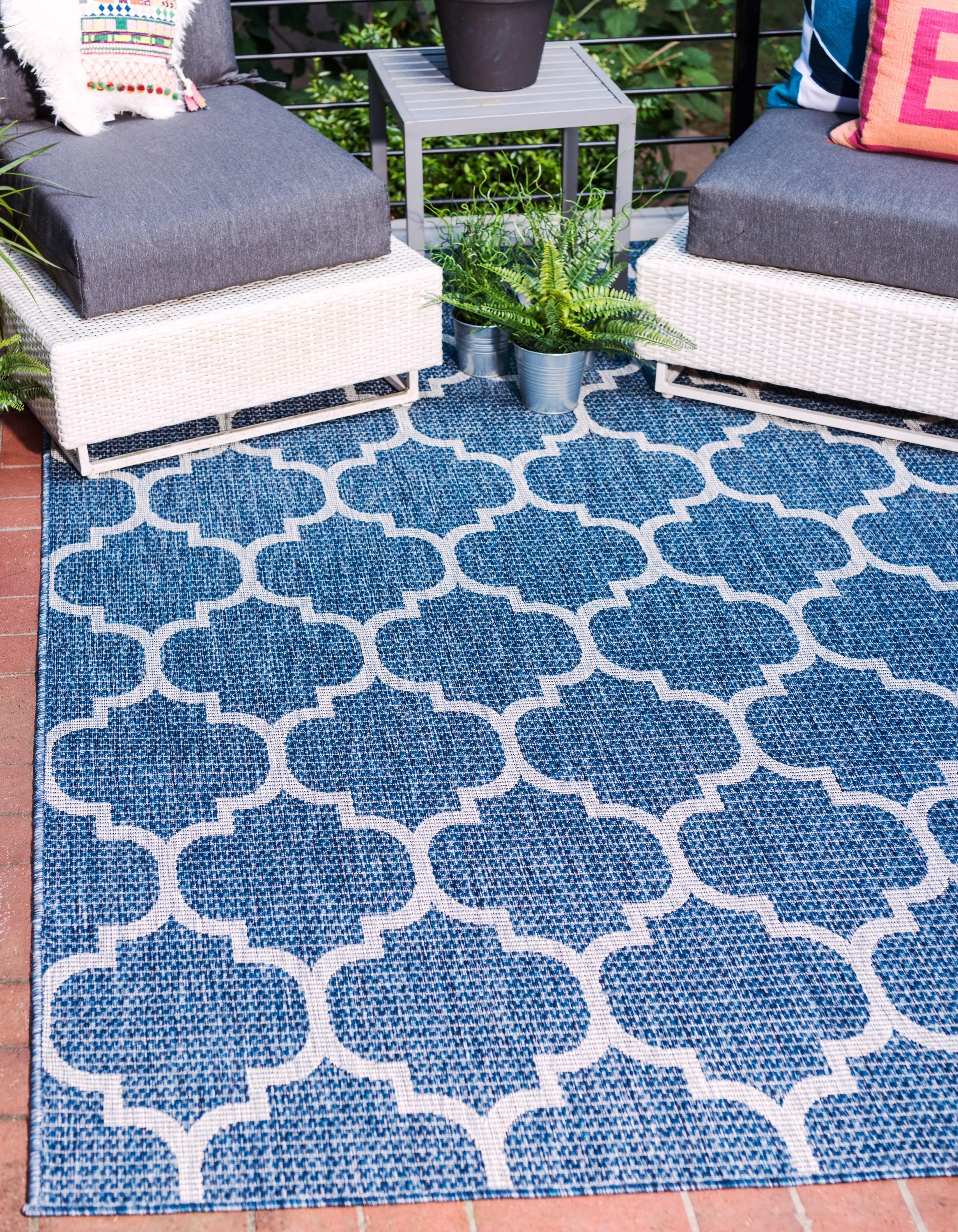 Unique Loom 5' 3 x 8' 0 Rectangle Indoor/Outdoor Trellis Navy Blue Area Rug