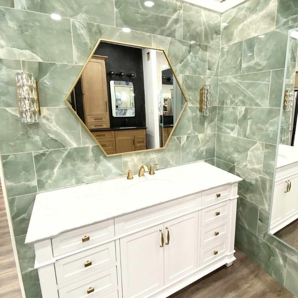 The Tile Life Geo Lush Jade 12" x 24" Rectangle Glossy Porcelain Floor and Wall Tile - 4x4 Sample