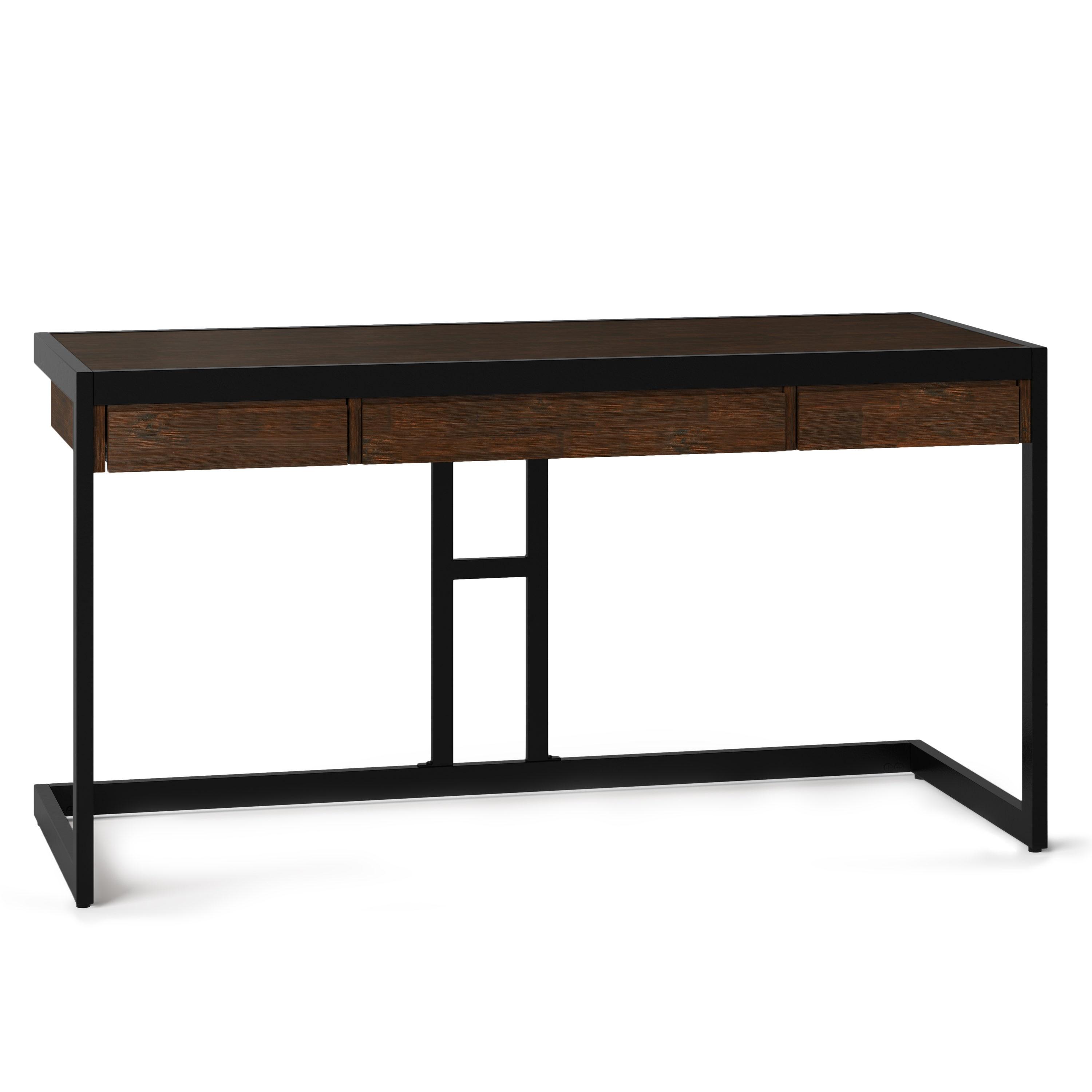 Simpli Home Erina 48"W Solid Acacia Wood Small Desk, Industrial Style with Keyboard Tray and 2 Drawers