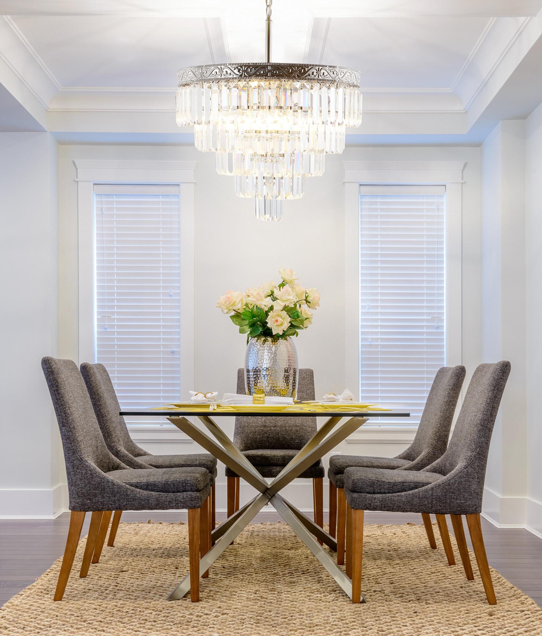 JONATHAN Y JYL9007A Wyatt 20" 4-Light Crystal LED Chandelier, Contemporary, Classic, Traditional for living room, dinning room, bedroom, office Bulb Included, Polished Nickel/ Clear