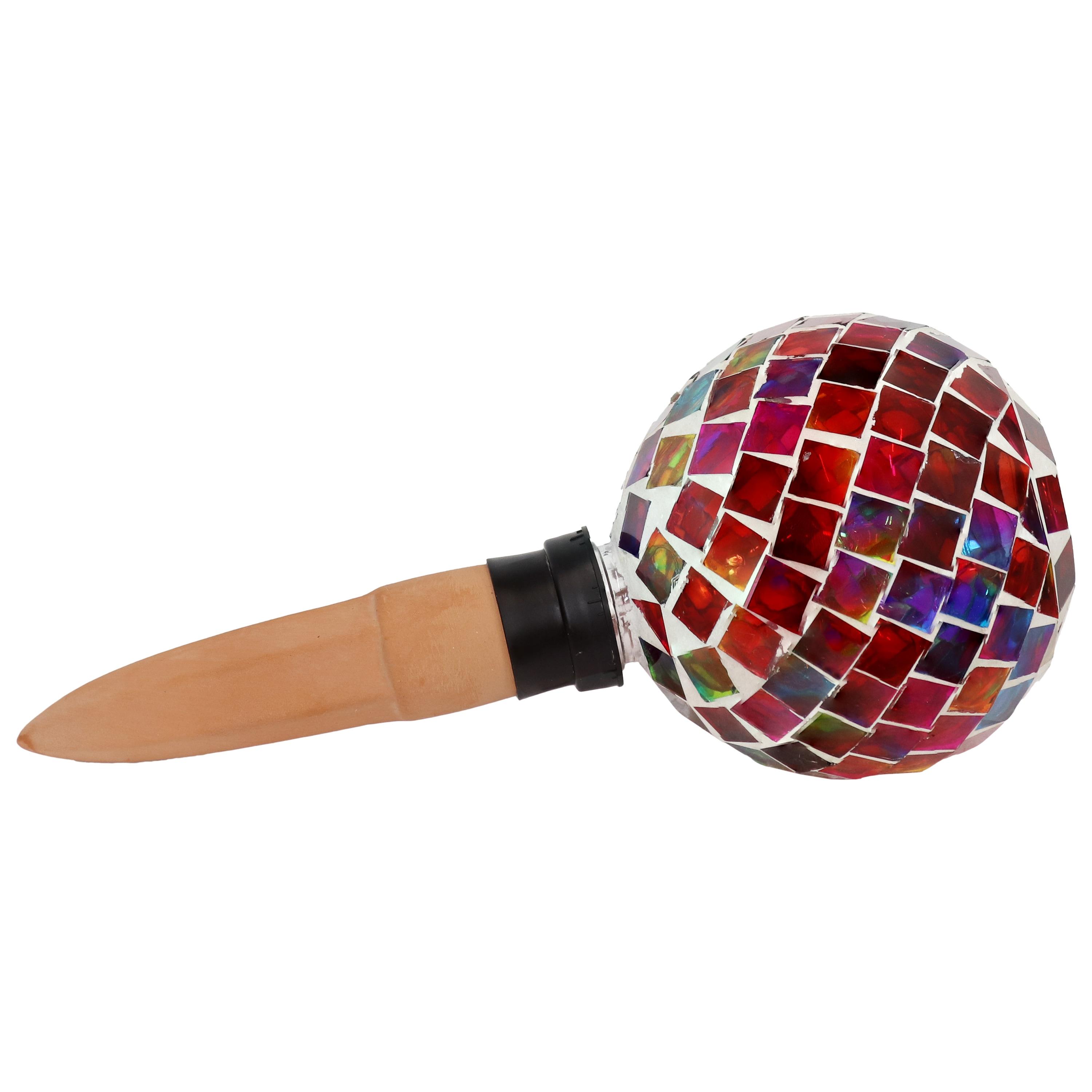Sunnydaze Outdoor Mosaic Glass Watering Globe with Clay Spike for Planters - 9.5" - Magenta Medley