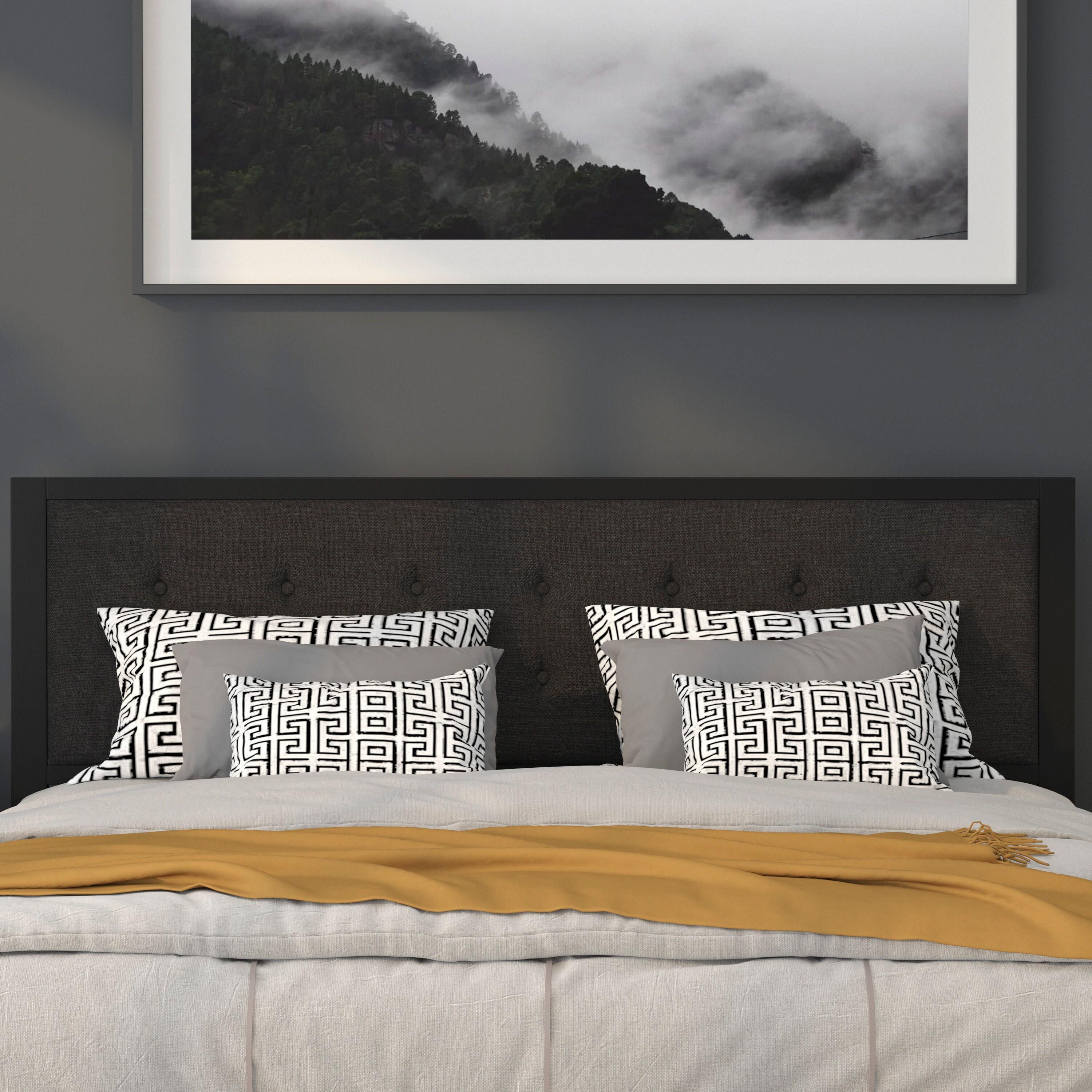 Flash Furniture Bristol Metal Tufted Upholstered King Size Headboard in Black Fabric