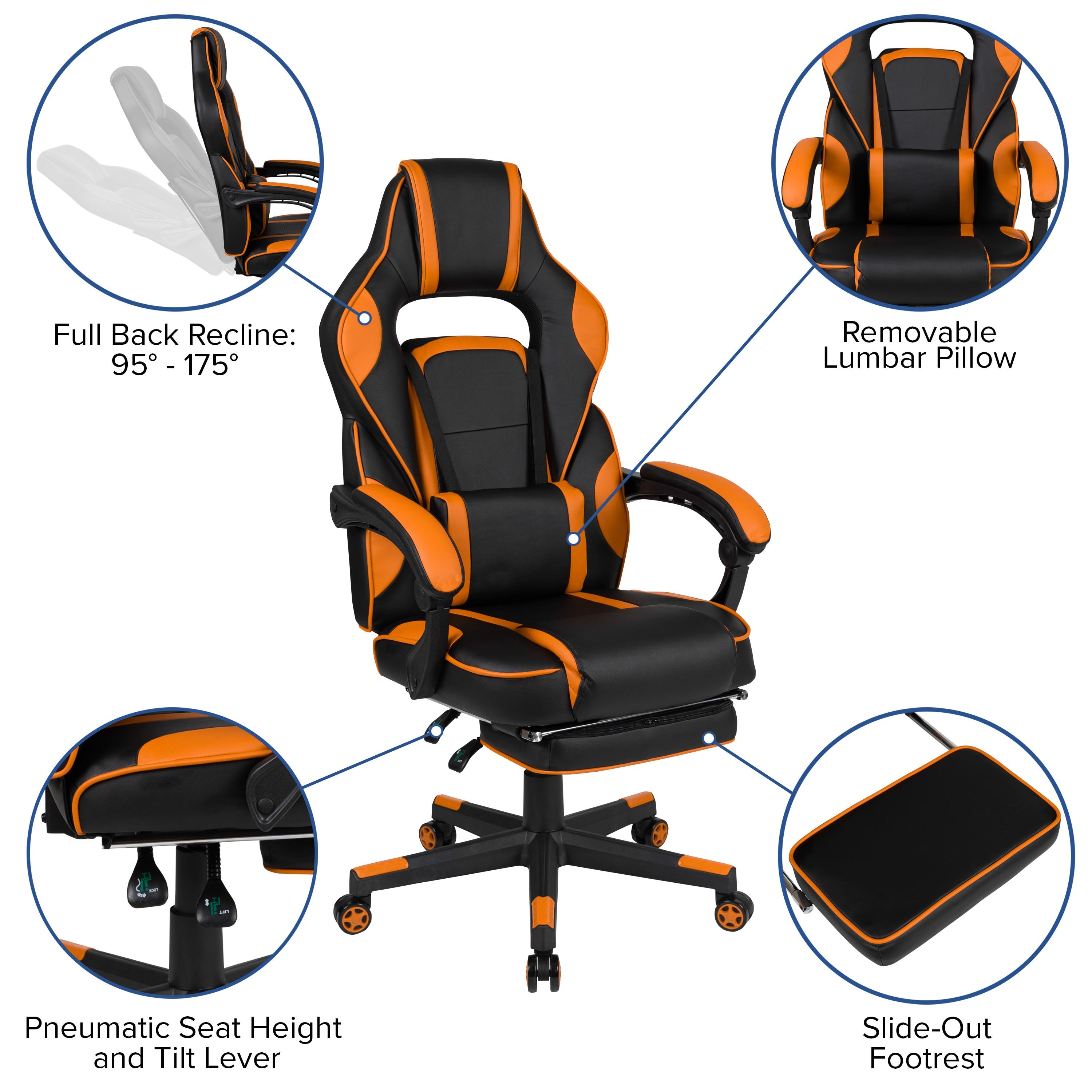 Flash Furniture X40 Gaming Chair Racing Ergonomic Computer Chair with Fully Reclining Back/Arms, Slide-Out Footrest, Massaging Lumbar - Black/Orange