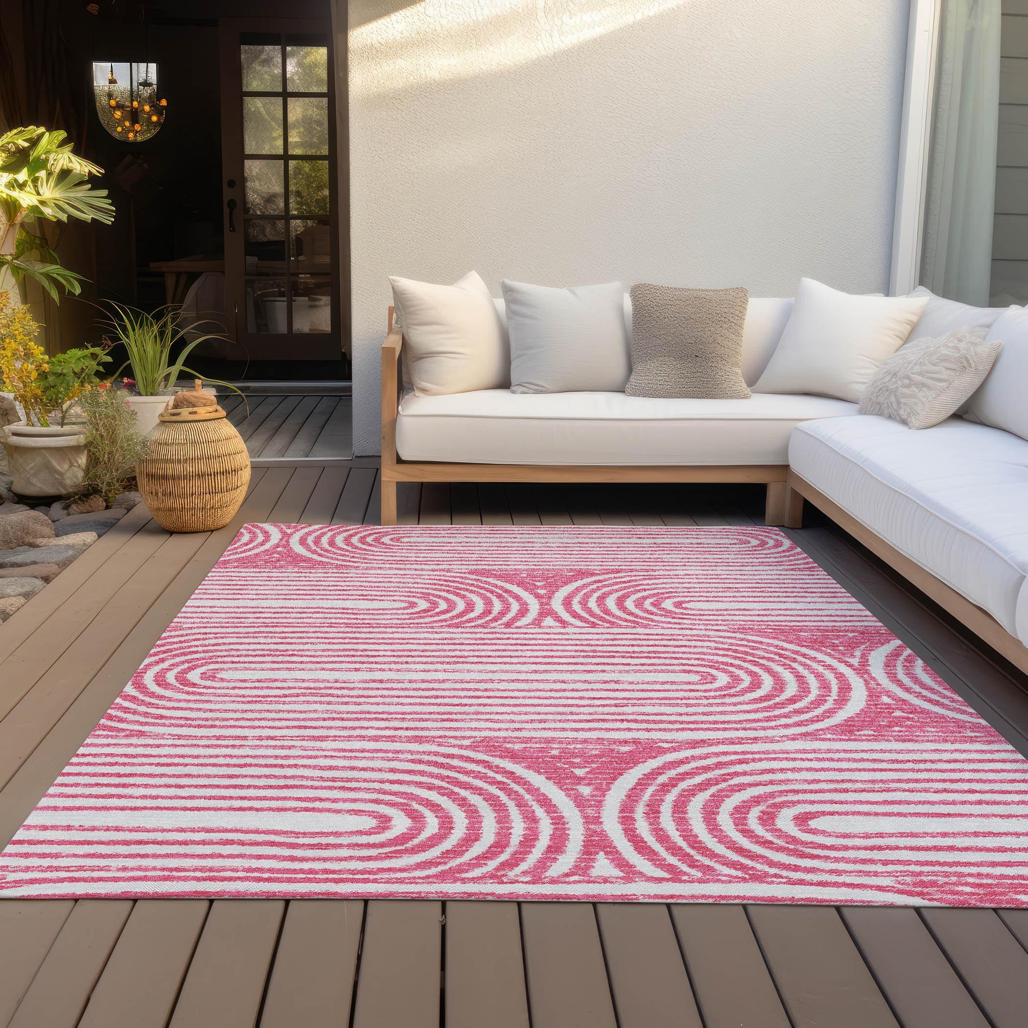 Addison Rugs Chantille ACN140 Pink 8' x 10 Indoor Outdoor Area Rug, Stain Resistant, Machine Washable, Non Shedding, Bedroom, Living Room, Dining Room, Kitchen Rug