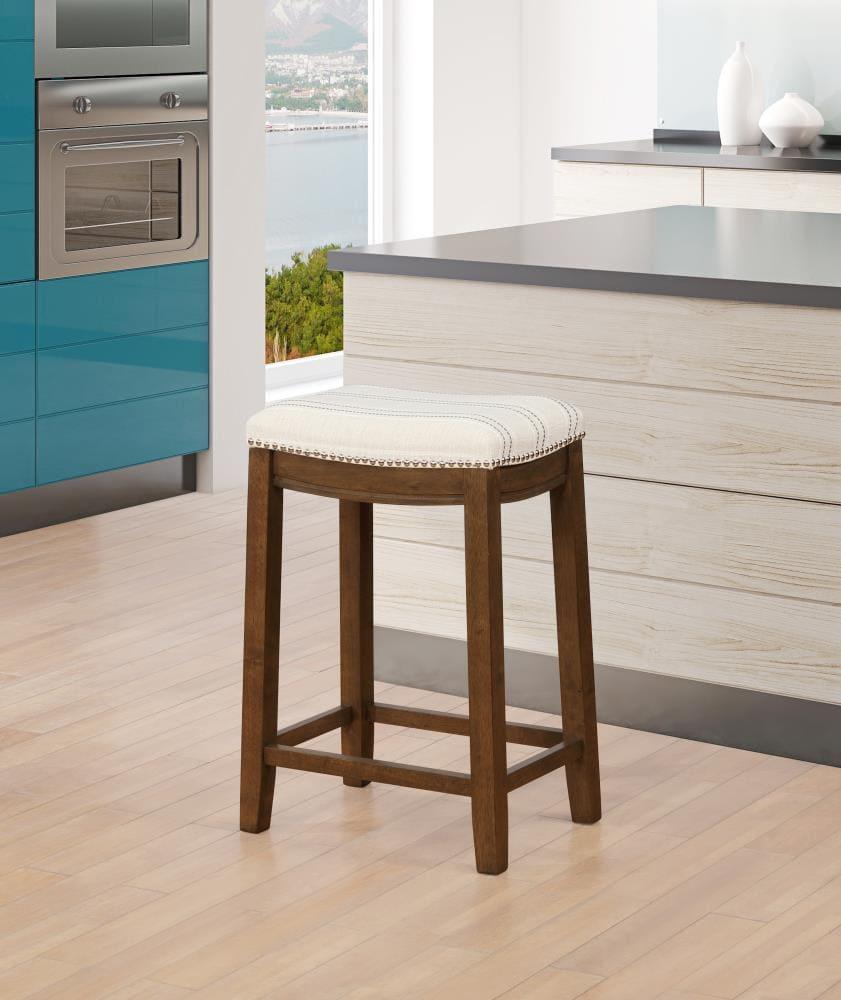 Linon Claridge 26" Backless Wood Counter Stool, Rich Brown with Natural Linen Fabric, Includes 1 Stool