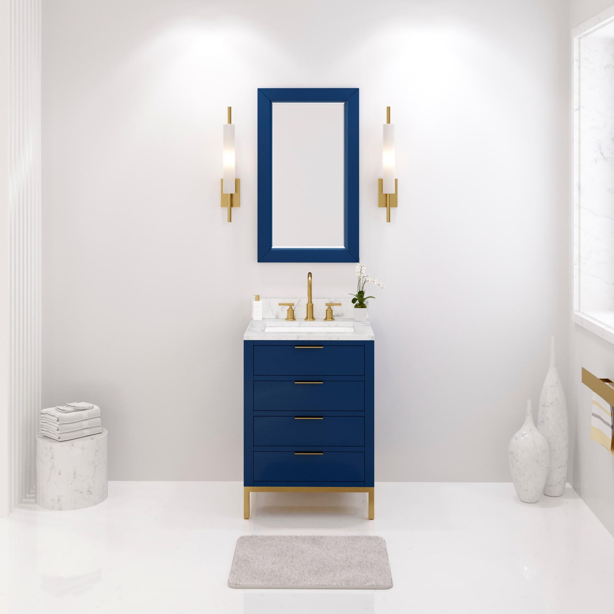 Bristol 24" Monarch Blue Vanity with Carrara Marble Top and Satin Gold Faucet