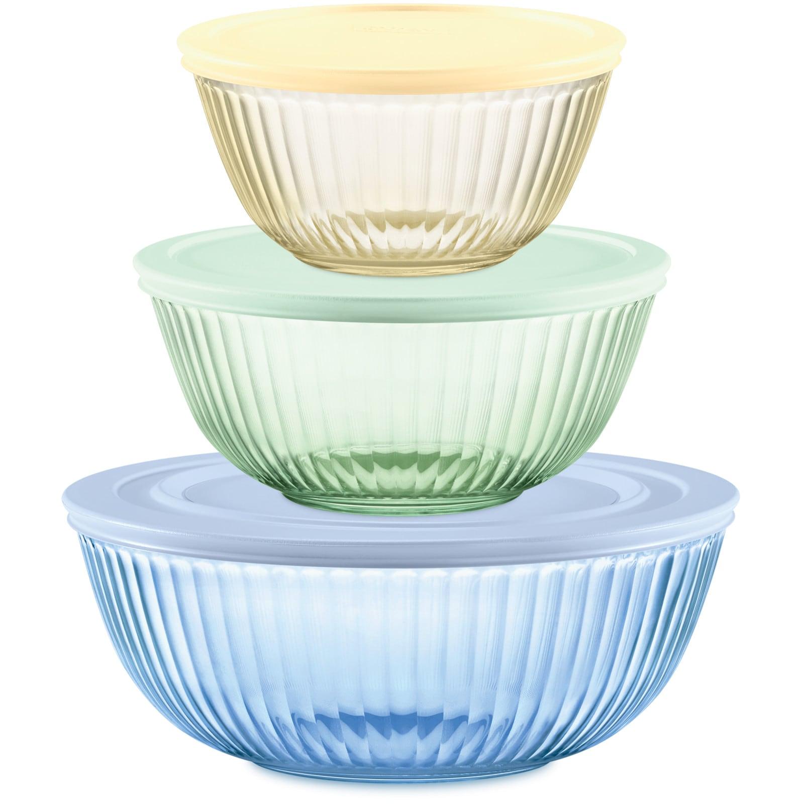 Pyrex® Sculpted Tinted 6pc Lidded Mixing Bowl Set: Glass Bowls with Lids, Dishwasher-Safe, Multicolored