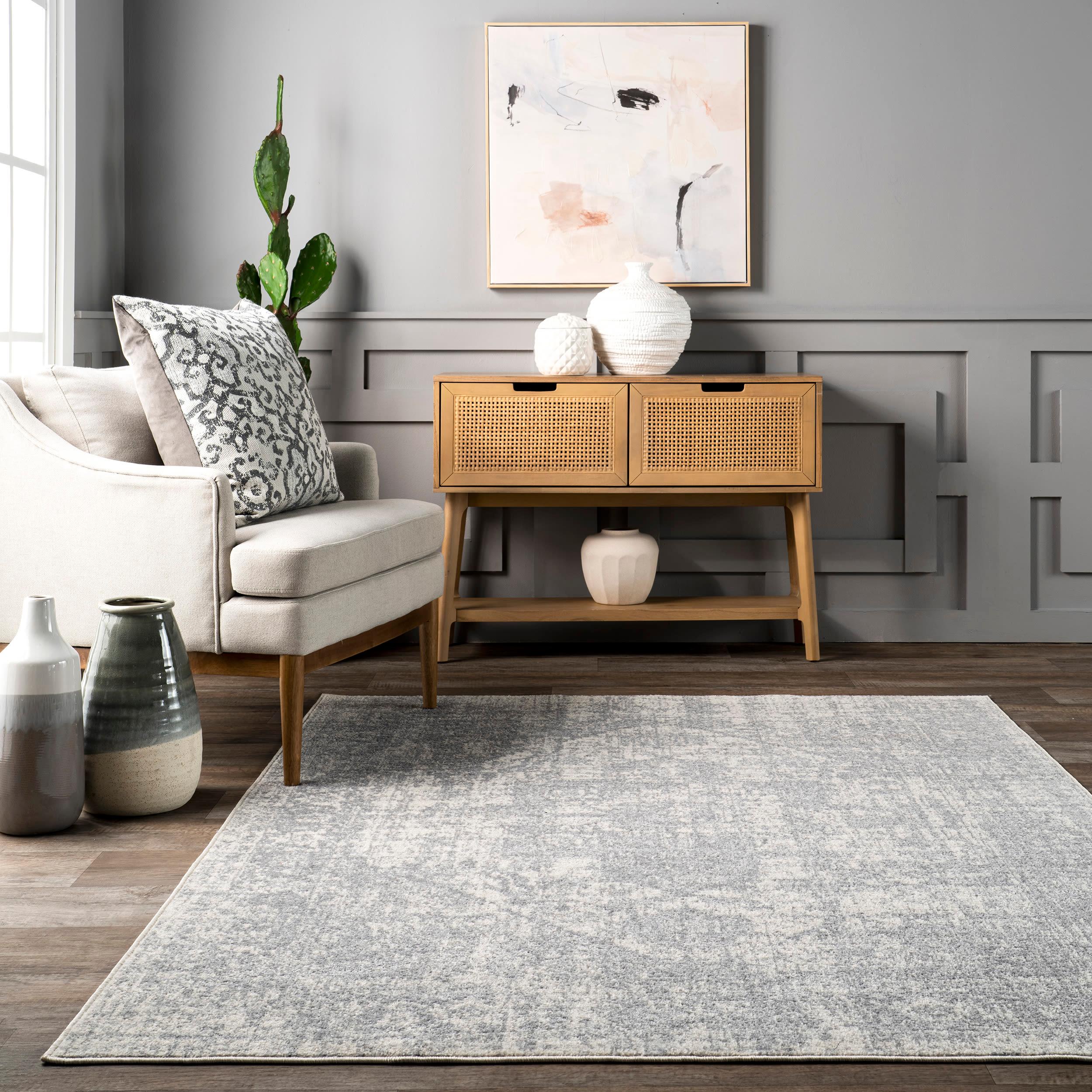 Nuloom 4x6 Justine Vintage Medallion Indoor Area Rug, Grey, Faded Persian Design, Stain Resistant, BedroomLiving Room, Kitchen,