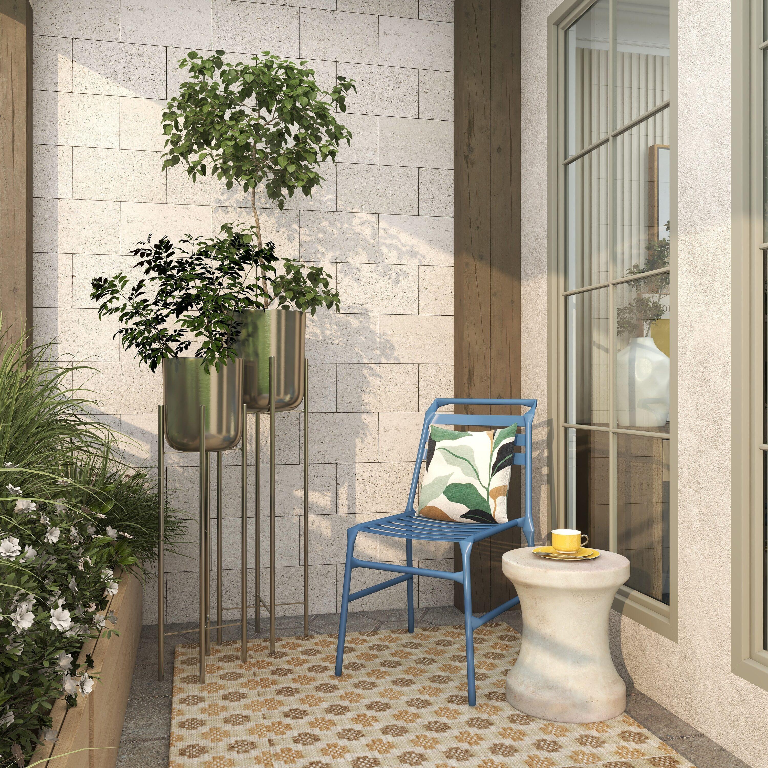 CosmoLiving by Cosmopolitan 2 - Piece Silver Metal Tall Indoor Outdoor Dome Indoor Outdoor Planter with Removable Stand Set