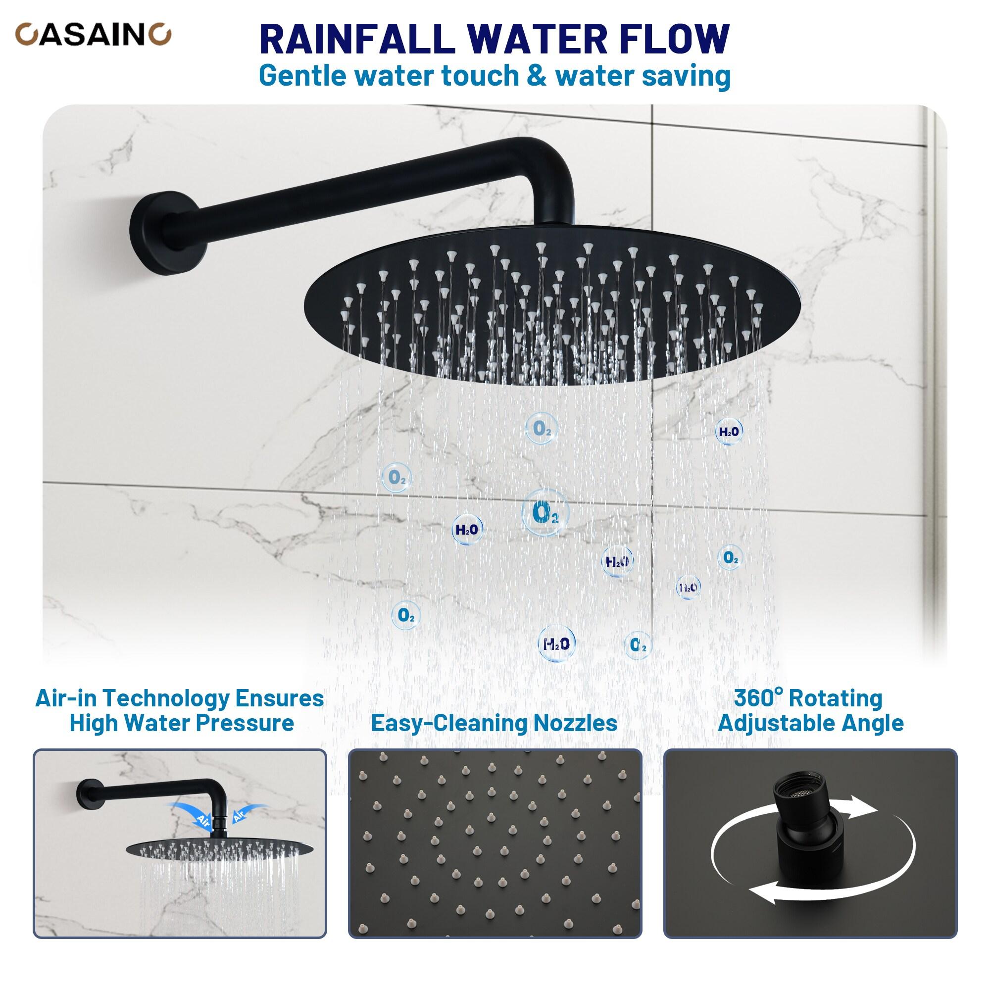 3-Function 12 Inch Temperature Digital Display Shower System With 2-Setting Slider Bar Handheld And 4Pcs Body Jets