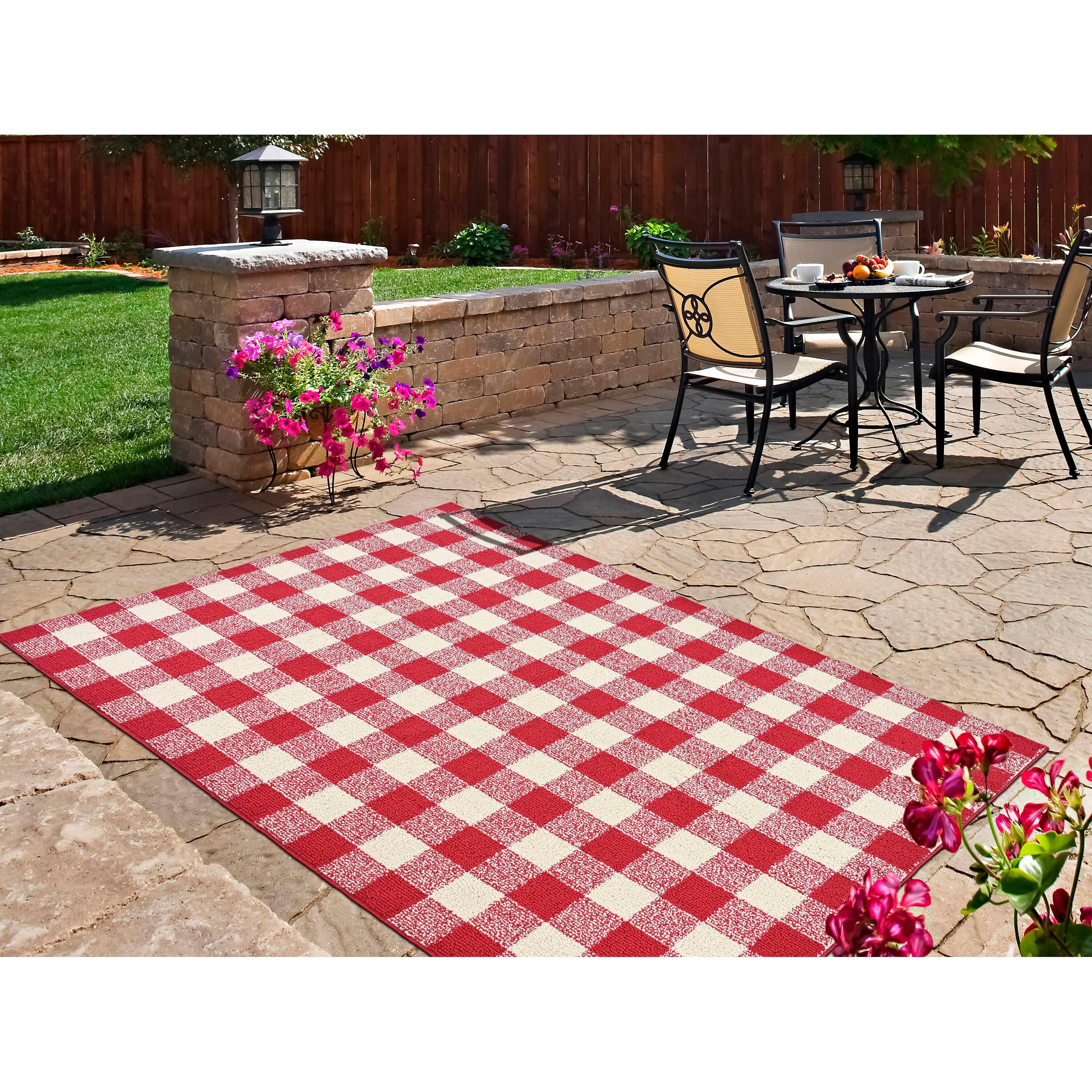 Garland Rug Country Living Buffalo Plaid Polypropylene Chili/Ivory Indoor/Outdoor Area Rug, 5' x 7'
