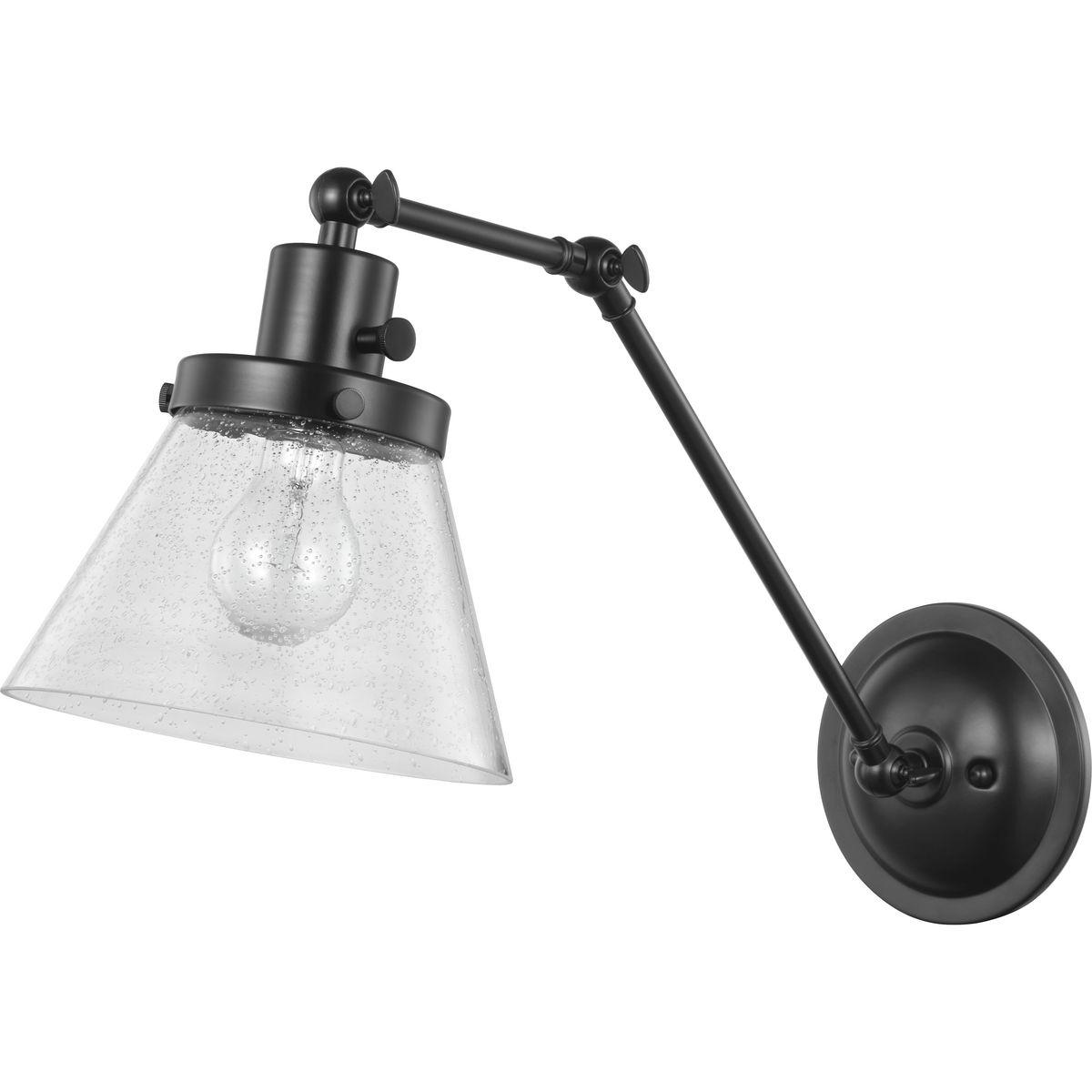 Progress Lighting Hinton 1-Light Swing Arm Wall Bracket, Steel, Black Finish, Seeded Glass Shade