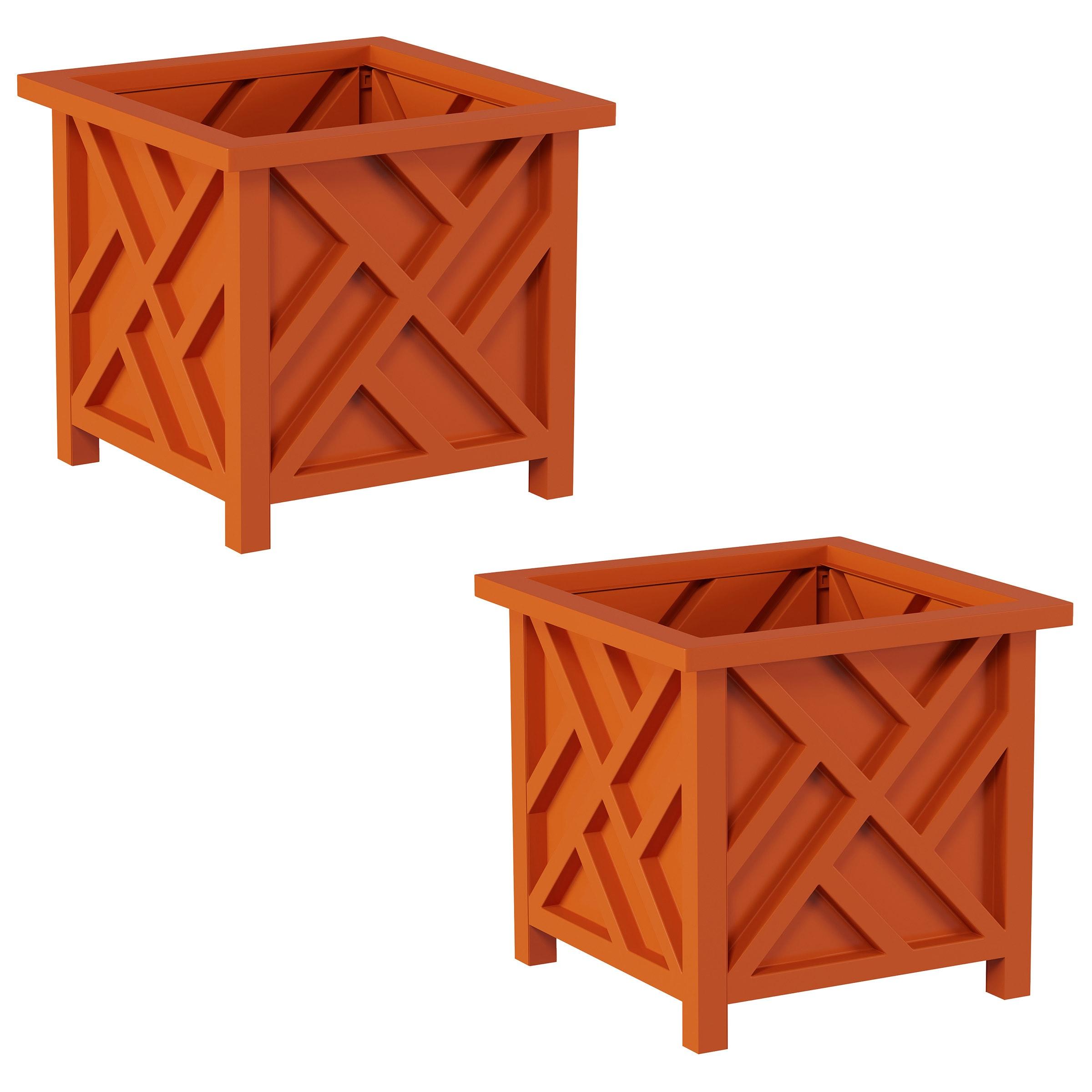 Terracotta Square Lattice Outdoor Planter Boxes Set of 2