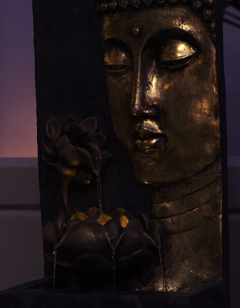 XBrand 30" H Zen Buddha Face Water Fountain w/ LED light & Pump, Indoor/Outdoor Freestanding, Relaxing Zen Décor, Bronze and Natural Grey Polyresin Fountain for Home Patio Garden Backyard