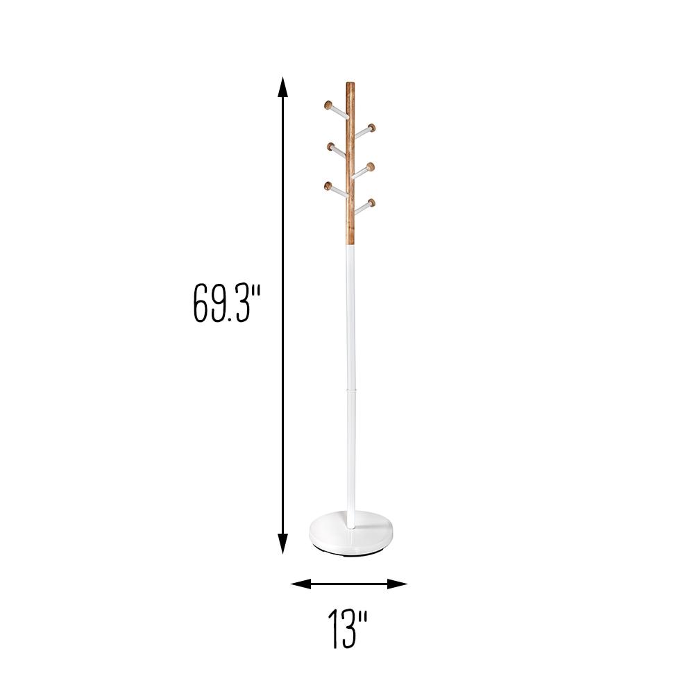 Honey-Can-Do Freestanding Steel Coat Rack with 6 Wood Hooks, White/Natural