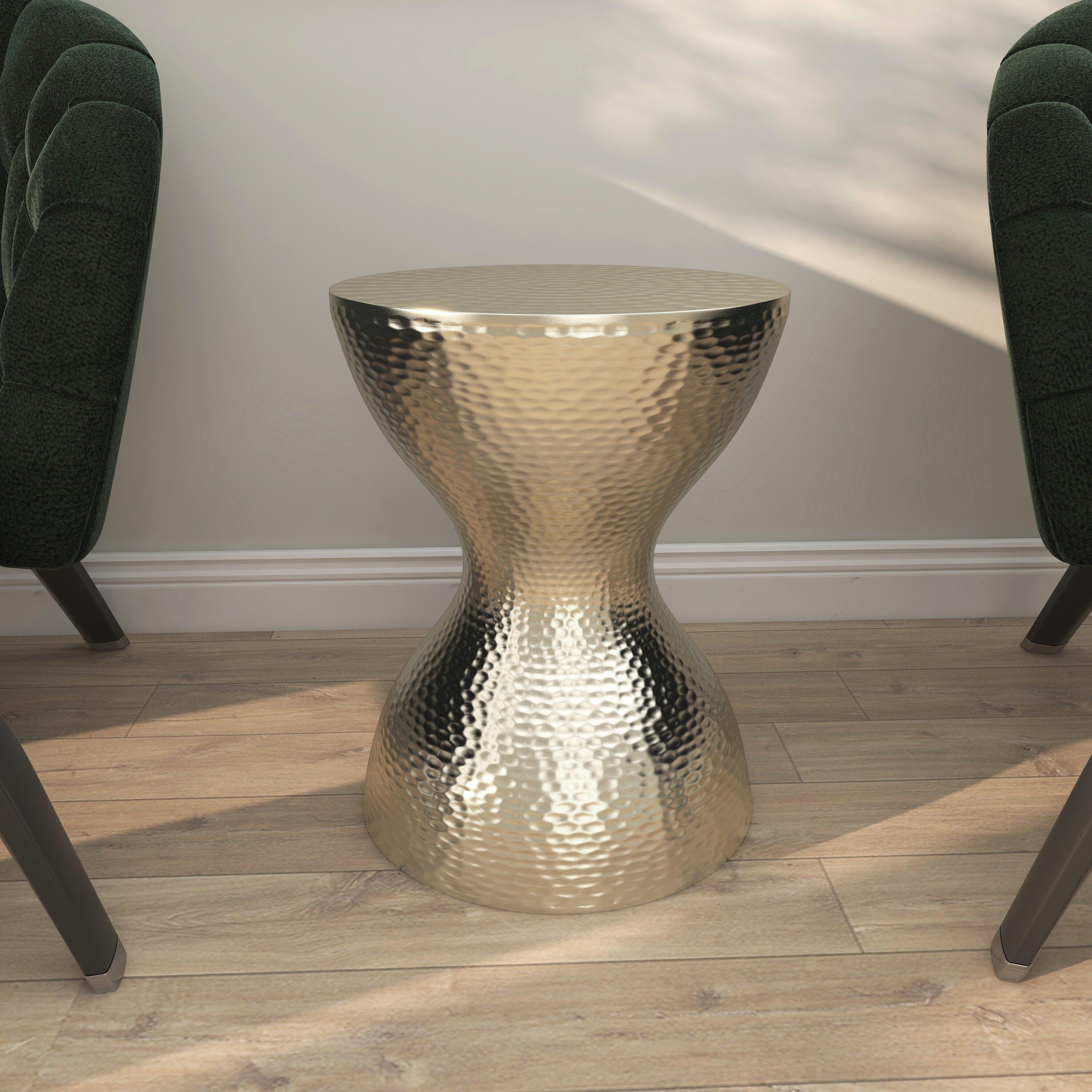 Modern Hourglass Hammered Metal Accent Table Silver - Olivia & May: Industrial Style, Iron Frame, No Assembly Required