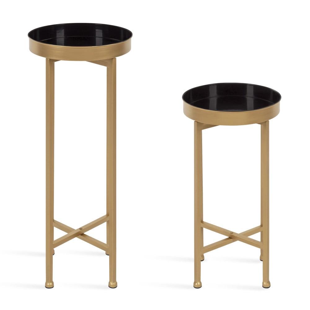 Kate and Laurel Celia Round Metal Nesting Table, 2 Piece, Black and Gold