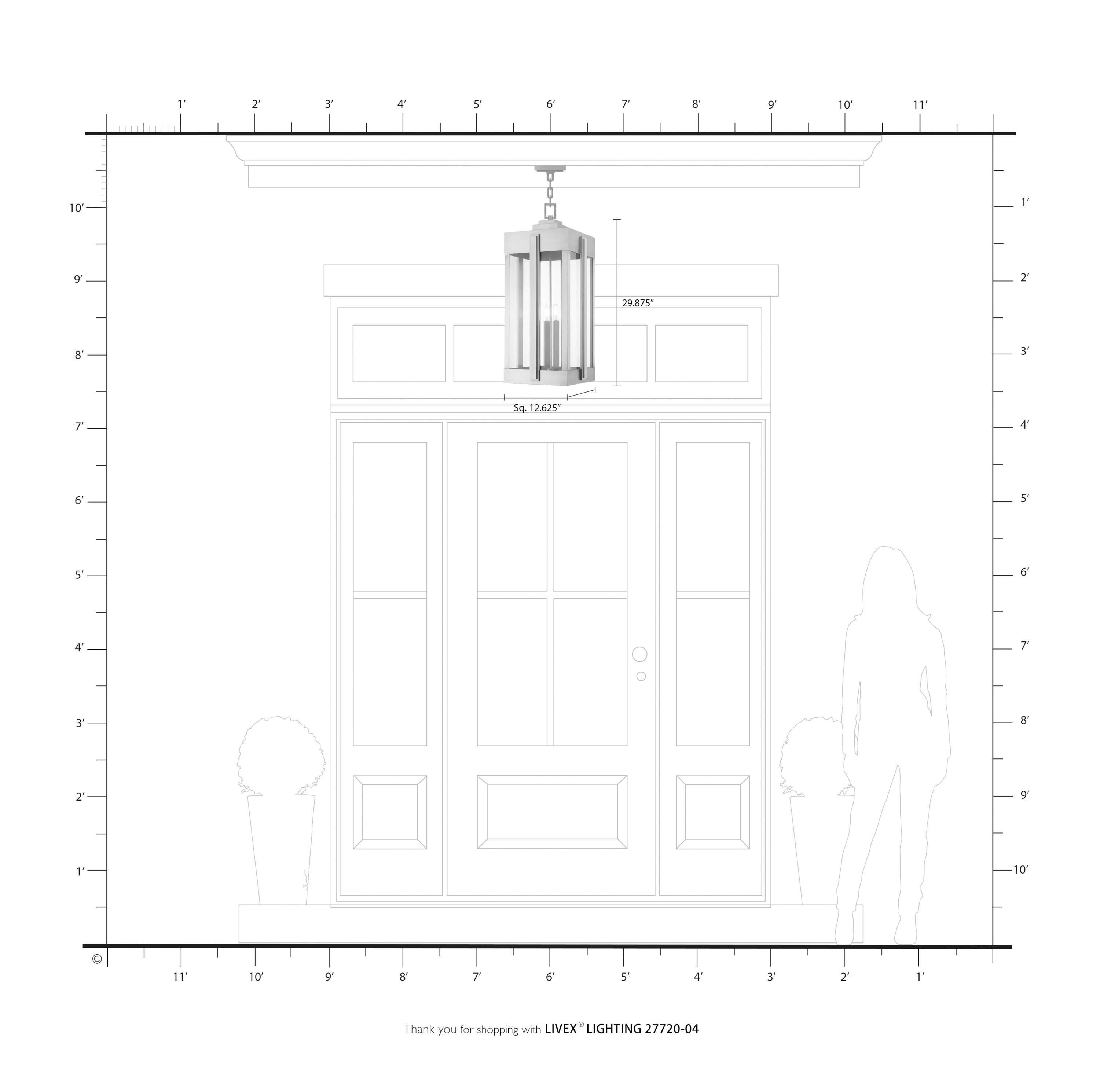 27720-04-Livex Lighting-Lexington - 4 Light Outdoor Pendant Lantern in Art Deco Style - 12.63 Inches wide by 29.88 Inches high-Black Finish