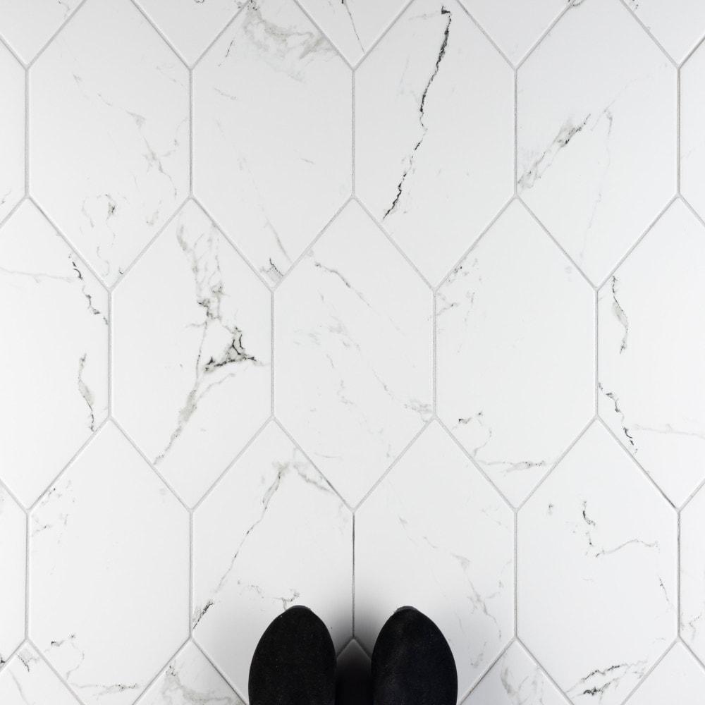 Timeless Calacatta Kayak 6-1/2" x 12-1/2" Porcelain Stone Look Wall & Floor Tile