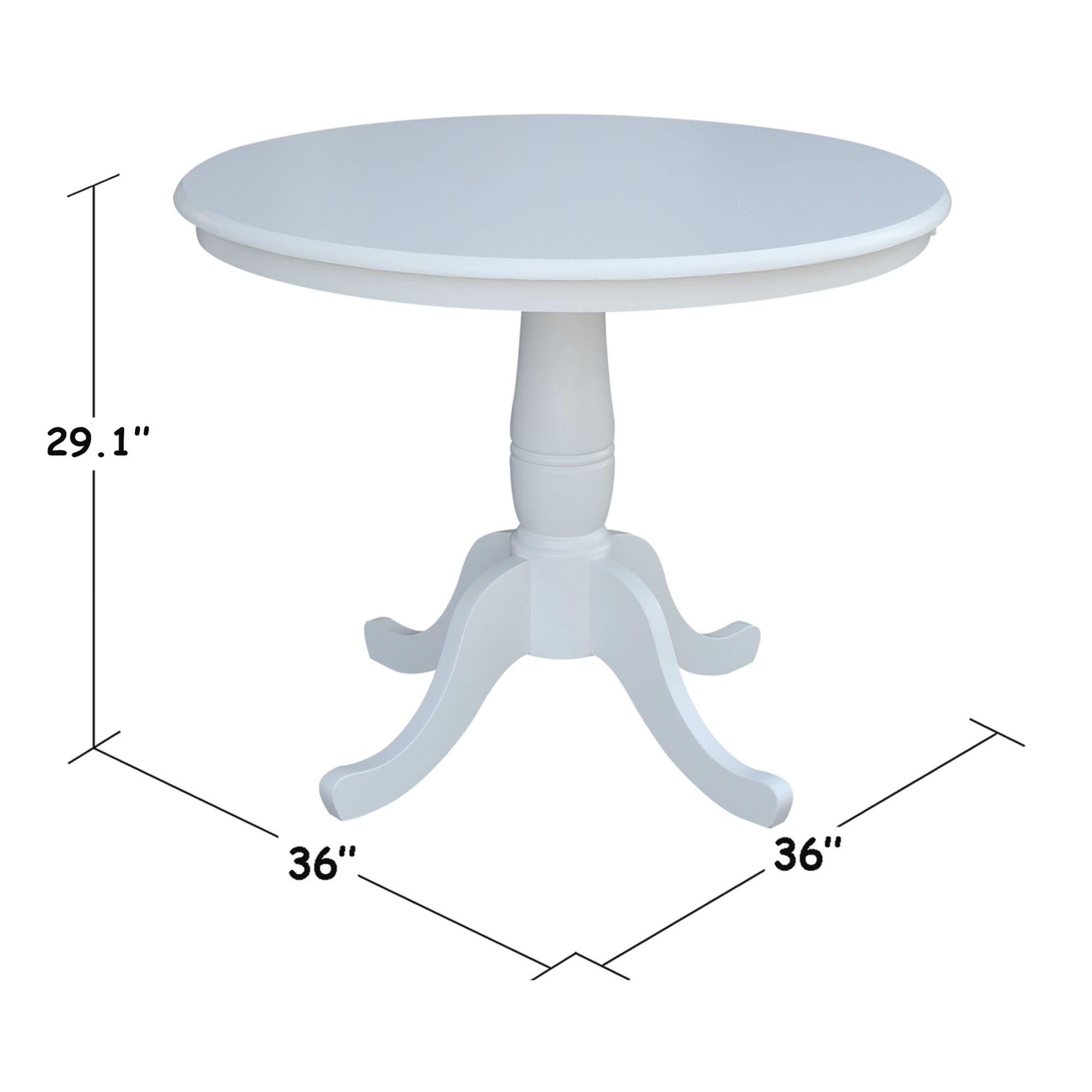 36" Round Top Pedestal Dining Table White - International Concepts: Solid Parawood, 4-Seater, Non-Extension, Modern Style