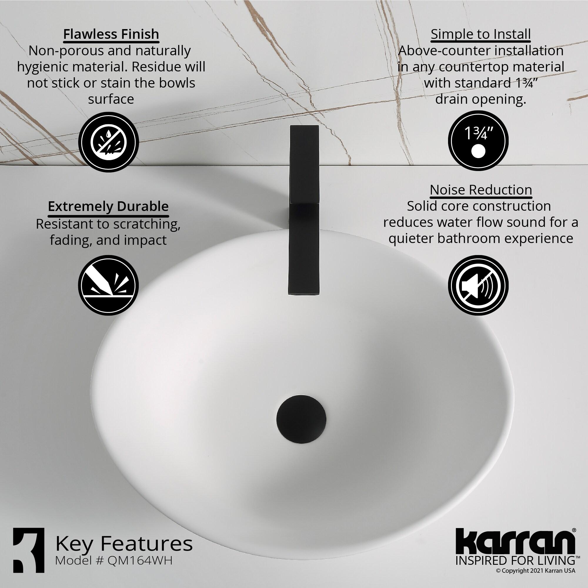 Karran Quattro 20-5/8'' X 17'' Matte White Acrylic Oval Vessel Sink