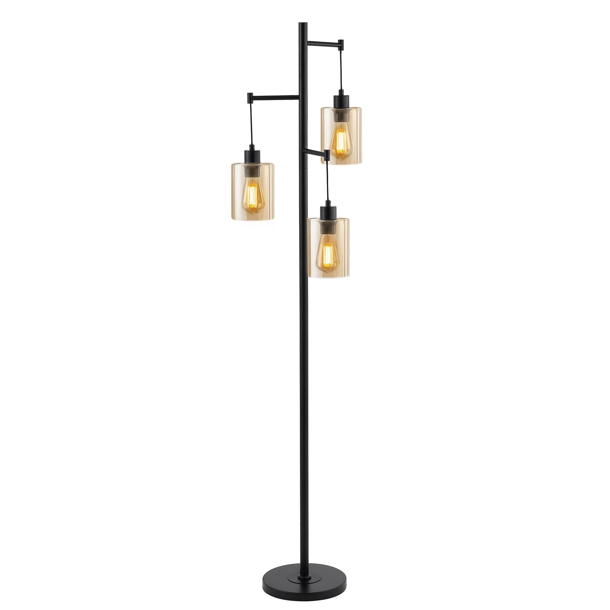 Ledel Get 69" Industrial 3-Light Tree Floor Lamp with Glass Shades Amber