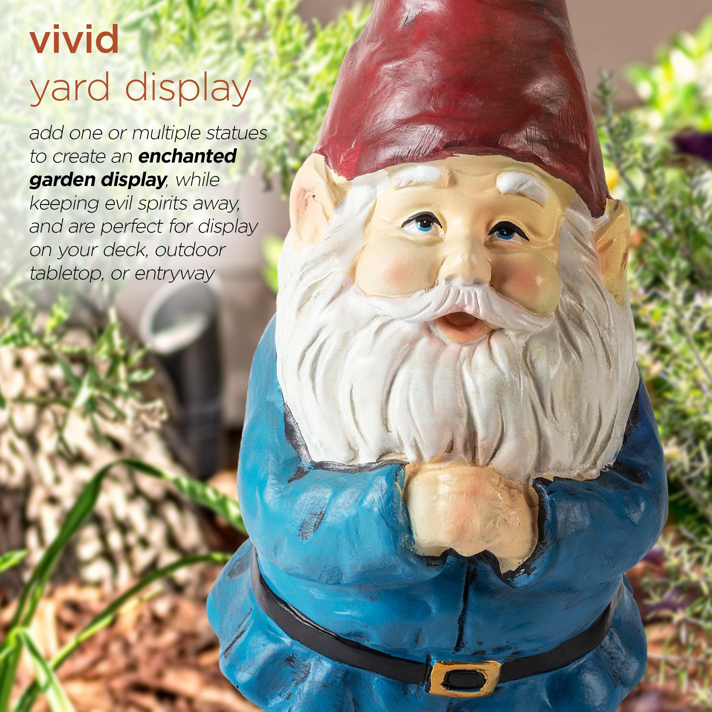 12" Polyresin Bearded Garden Gnome Statue With Red Hat - Alpine Corporation: Outdoor Lawn Decor, Solar Lighting Feature