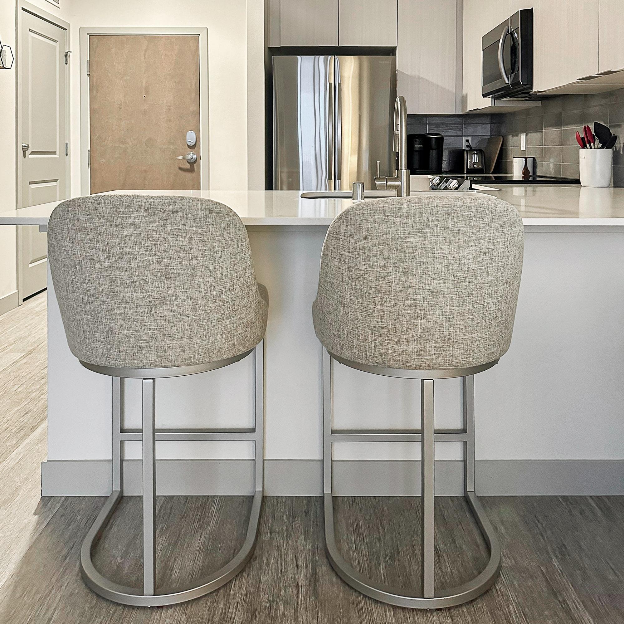 Set of 2 Barrelback Counter Height Barstool with Metal Base Pewter/Oatmeal Linen - Leick Home: Upholstered, Modern Design, Steel Frame