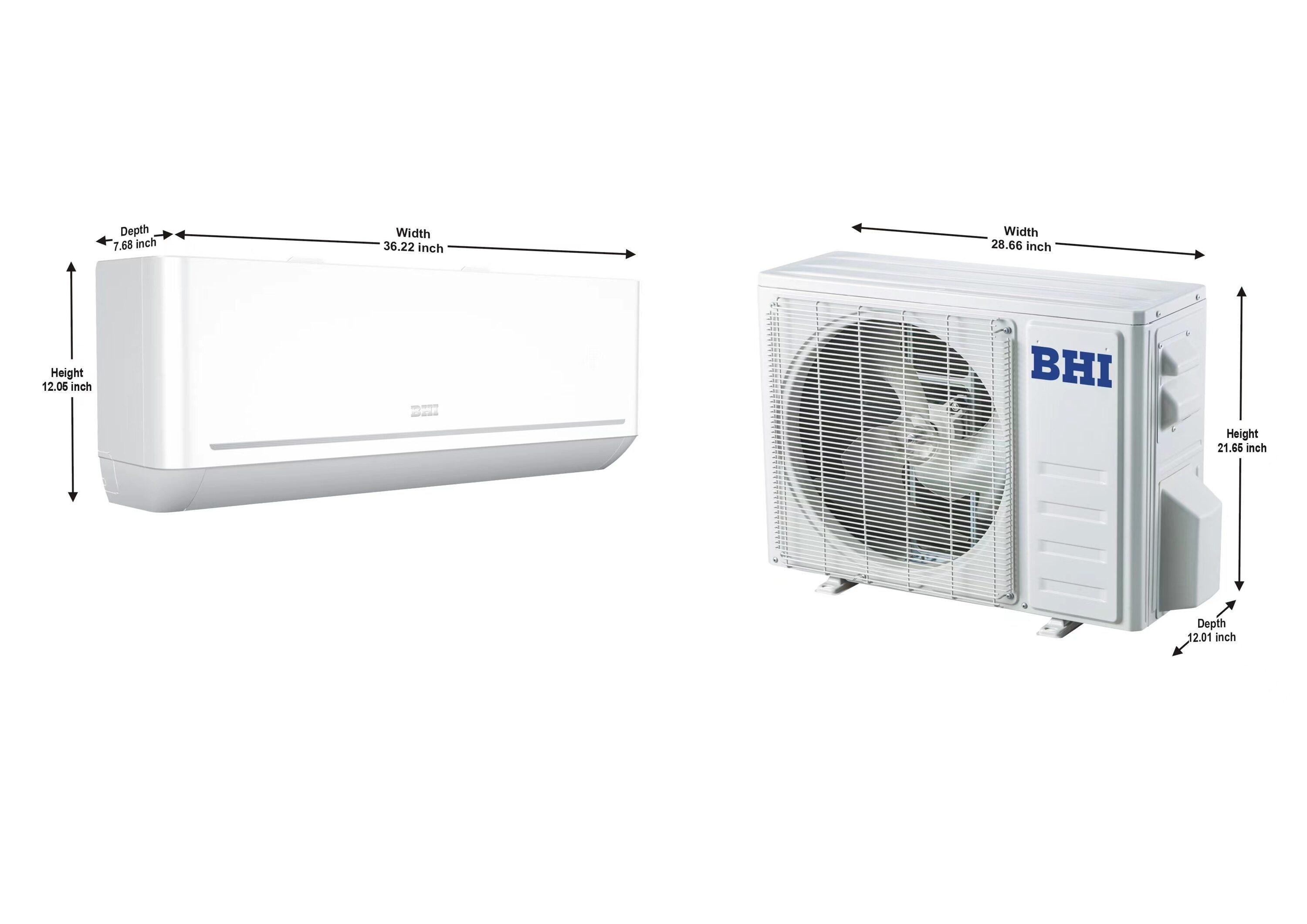 BHI 12000 BTU Wi-Fi Connected Ductless Mini Split Air Conditioner for 600 Square Feet with Heater and Remote Included