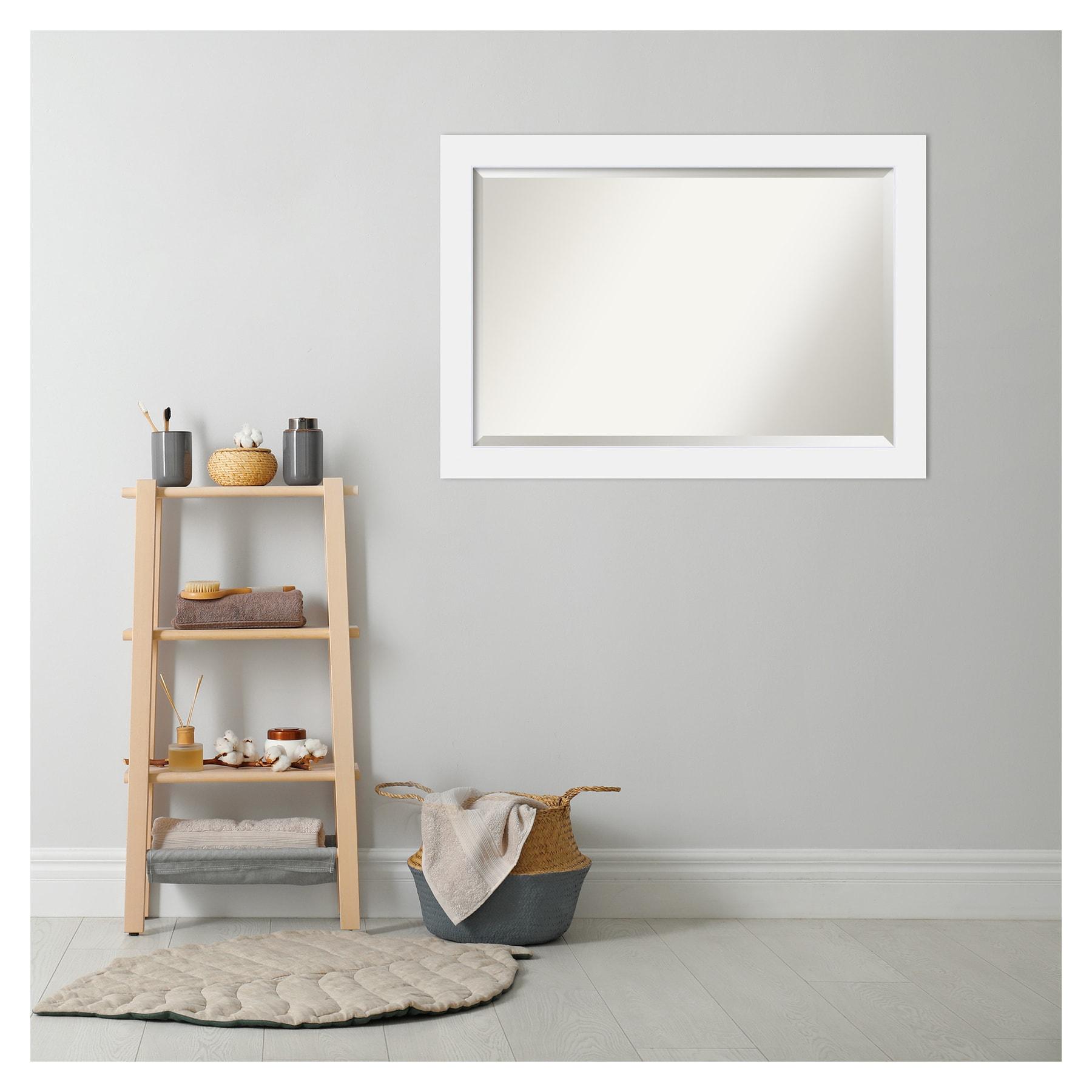 Corvino White Beveled Rectangle Wood Bathroom Wall Mirror