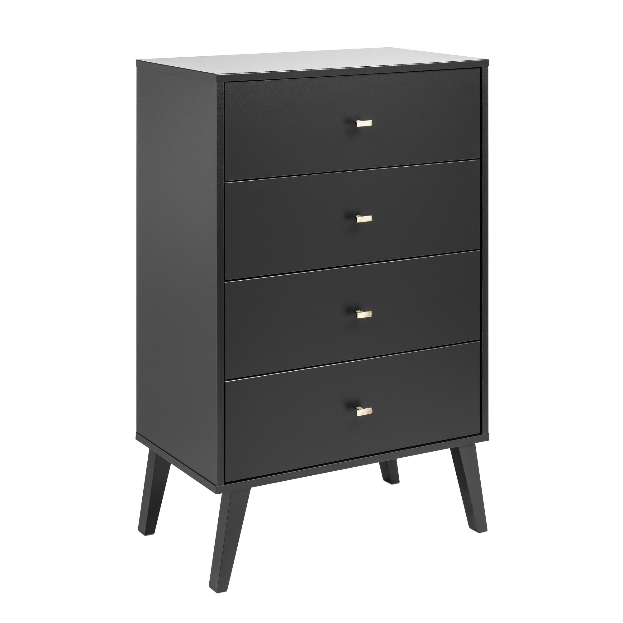 Prepac Milo Mid Century Modern 4-Drawer Vertical Chest, Black