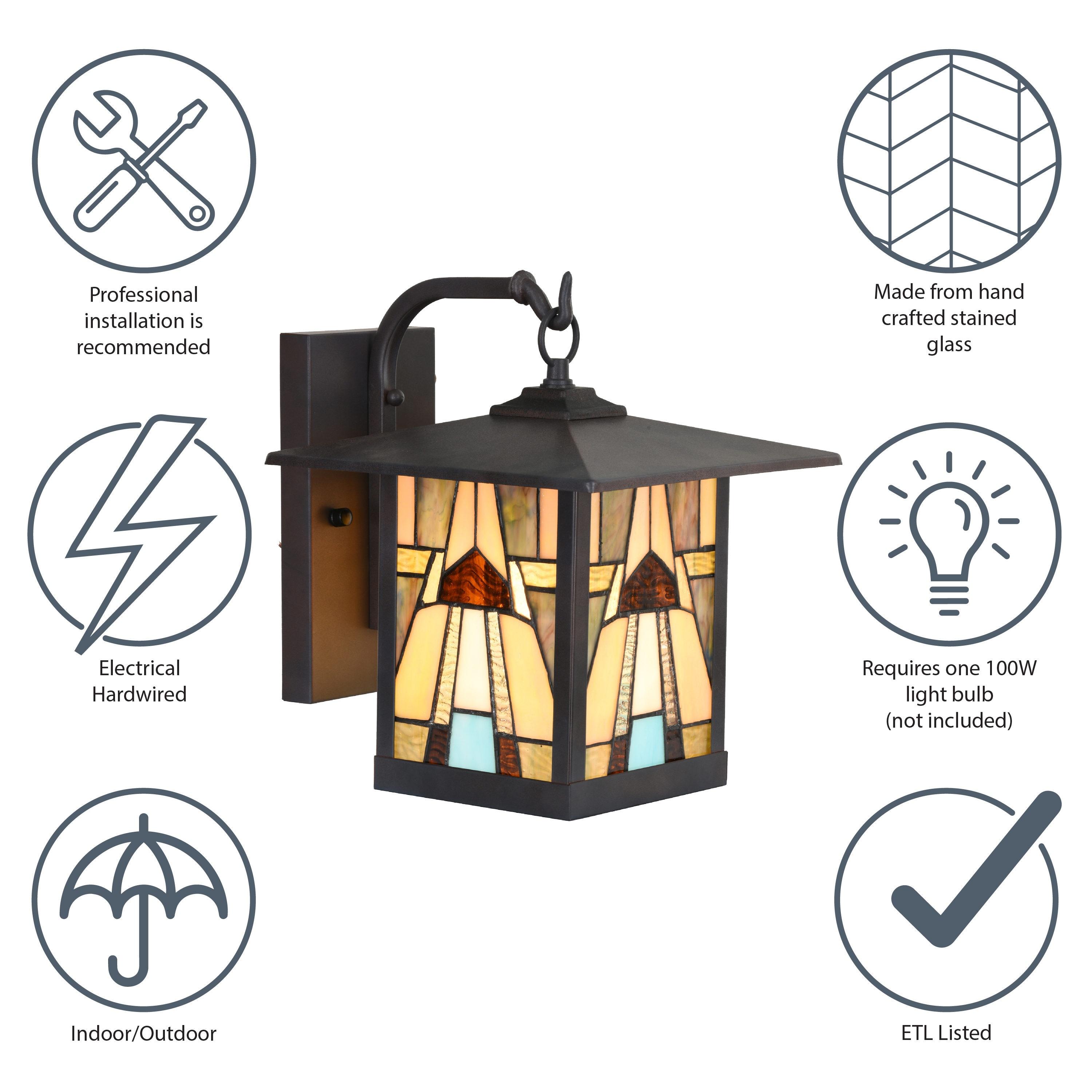 11.75" 1-Light Mona Mission Style Outdoor Wall Lantern Sconce Bronze - River of Goods: Stained Glass, ETL Listed, Weather-Resistant