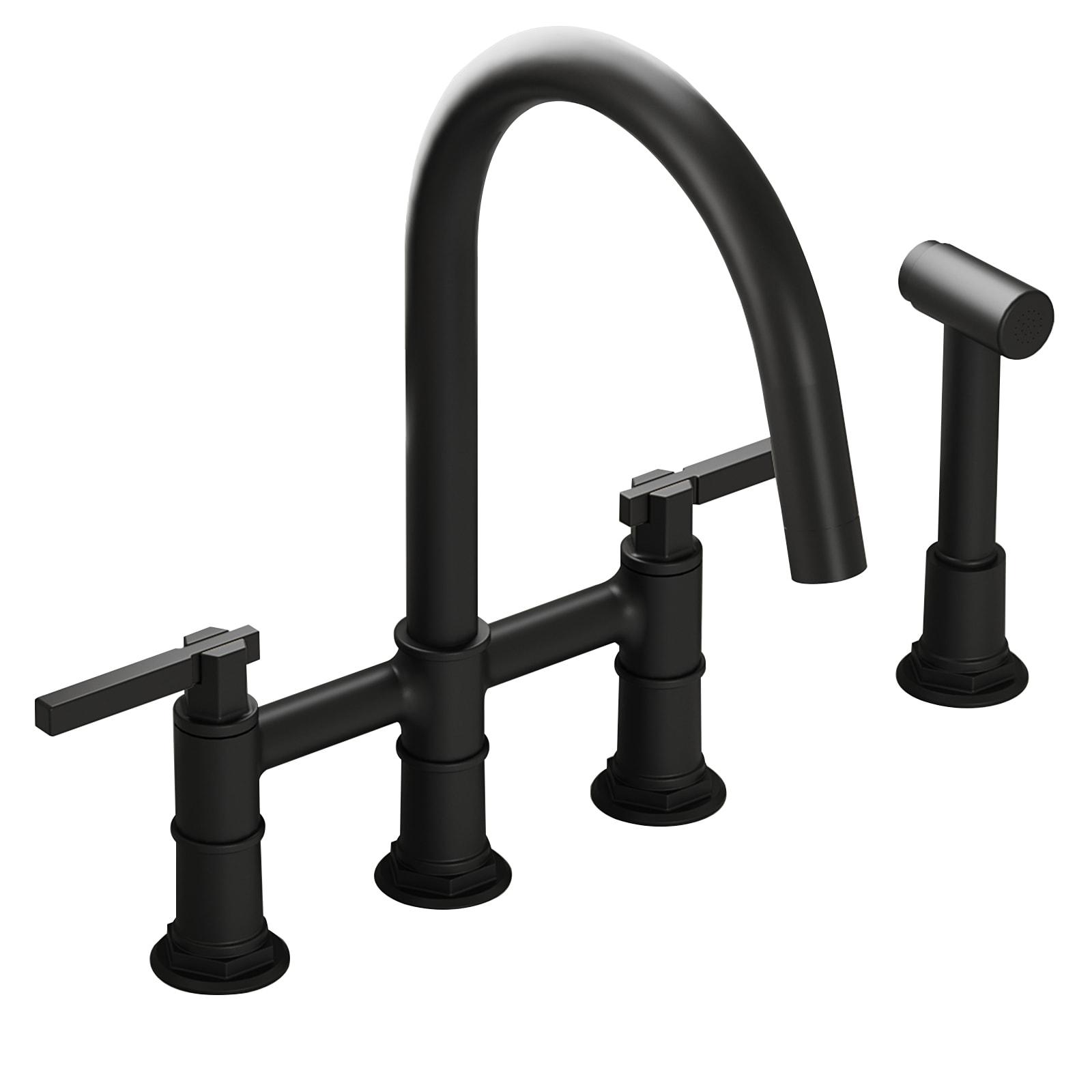 Modern Double Handle 4 Holes Deck Mount Bridge Kitchen Faucet With  Sink Faucet 360 Swivel Spout