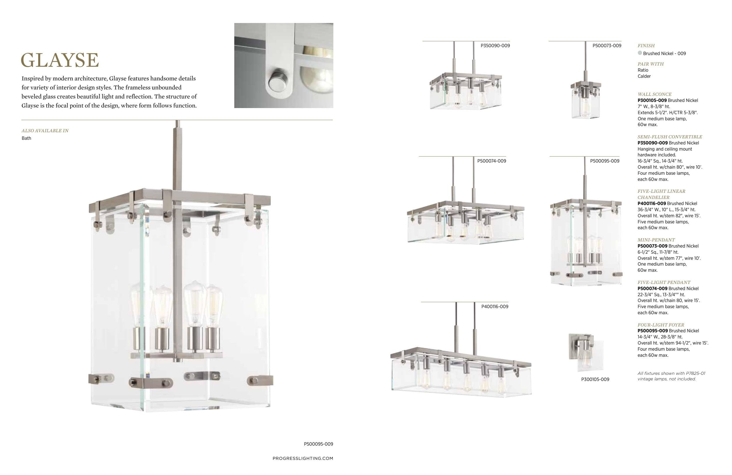 Progress Lighting Glayse 4-Light Pendant, Antique Bronze, Beveled Glass Shade
