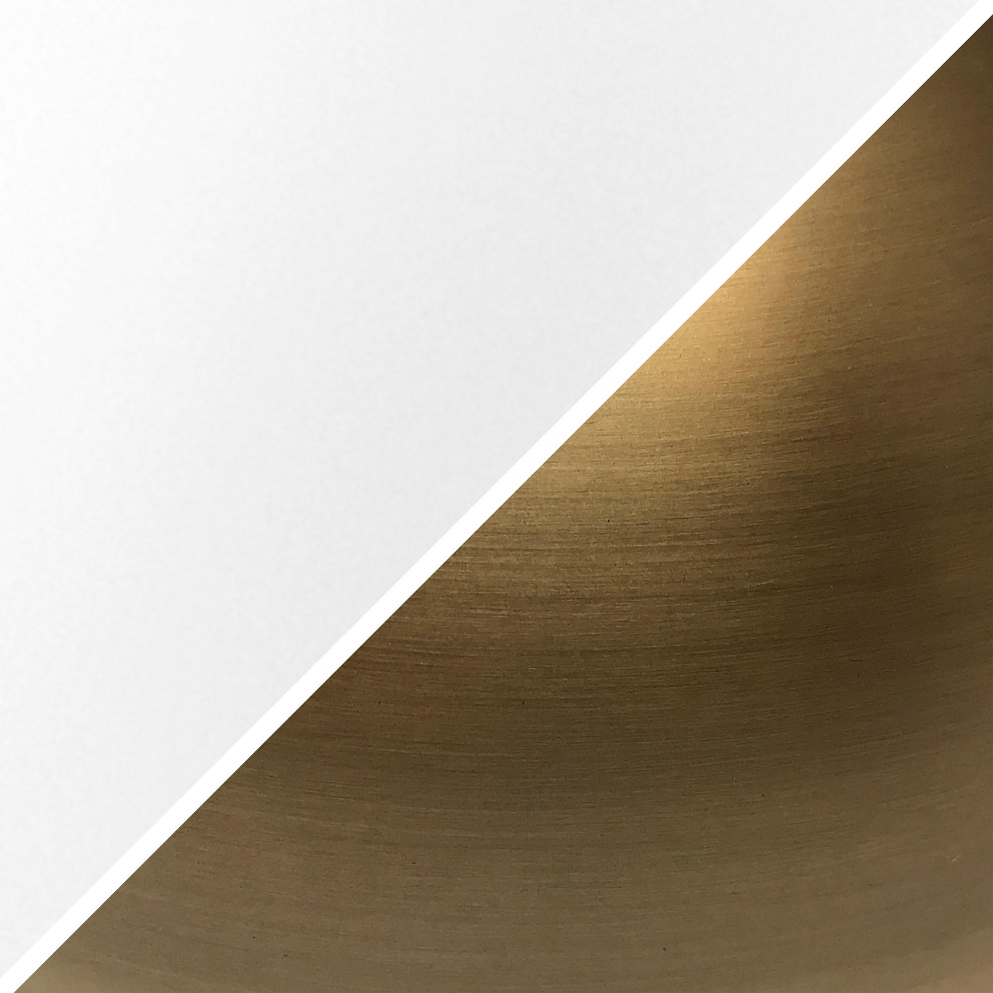 Evelyn&Zoe Vincent Adjustable/Arc Floor Lamp with Metal Shade, Matte White/Brass/Matte White