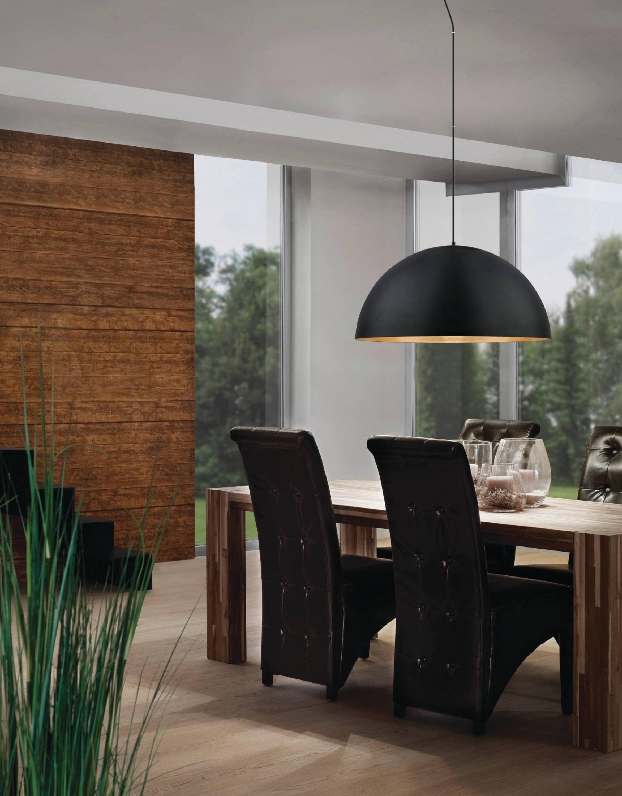 32" 1-Light Gaetano LED Pendant Black and Gold - EGLO: Contemporary Iron Bowl Shade, ETL Listed, Adjustable