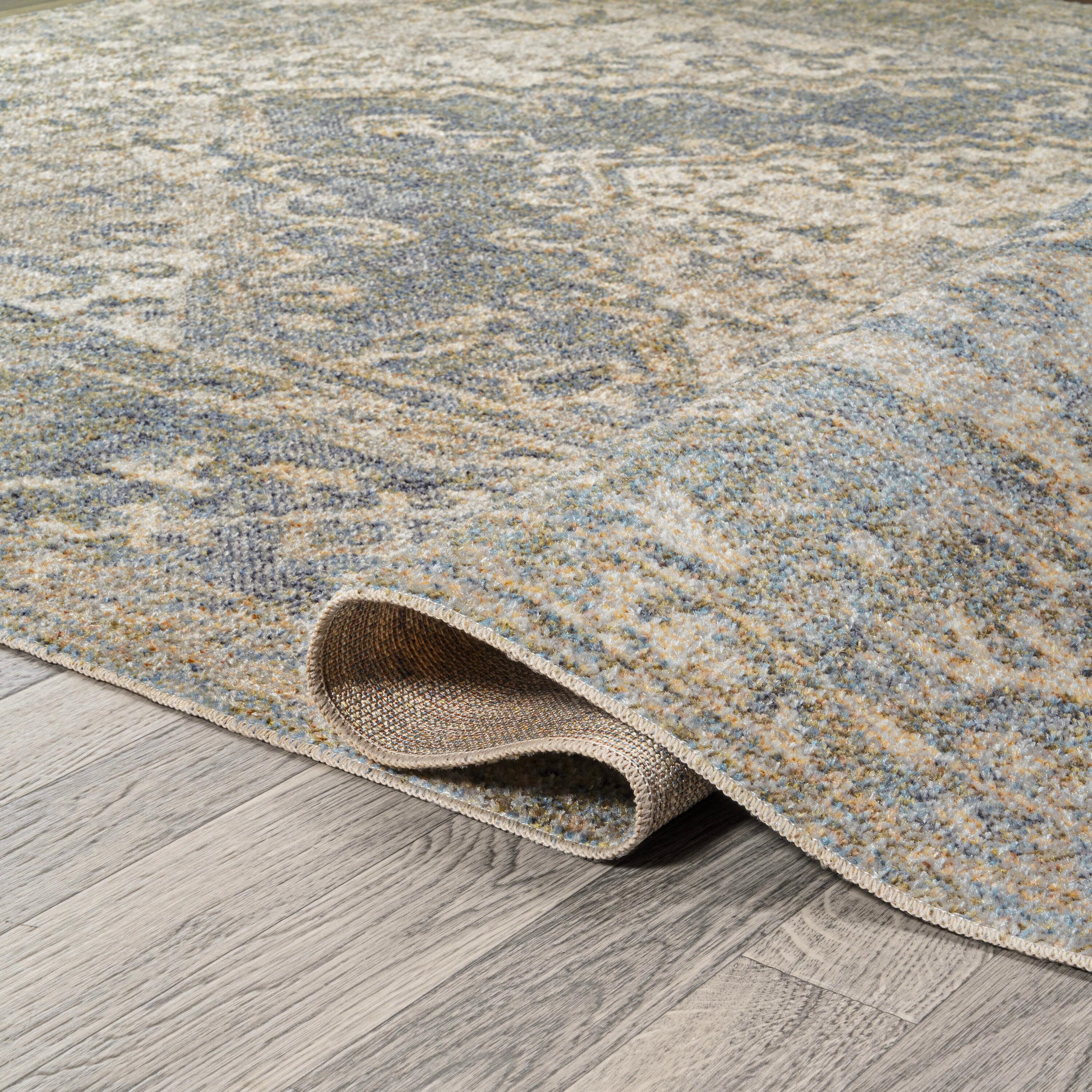 JONATHAN Y Pavel Distressed Medallion Low-Pile Machine-Washable Blue/Cream 3 ft. x 5 ft. Area Rug