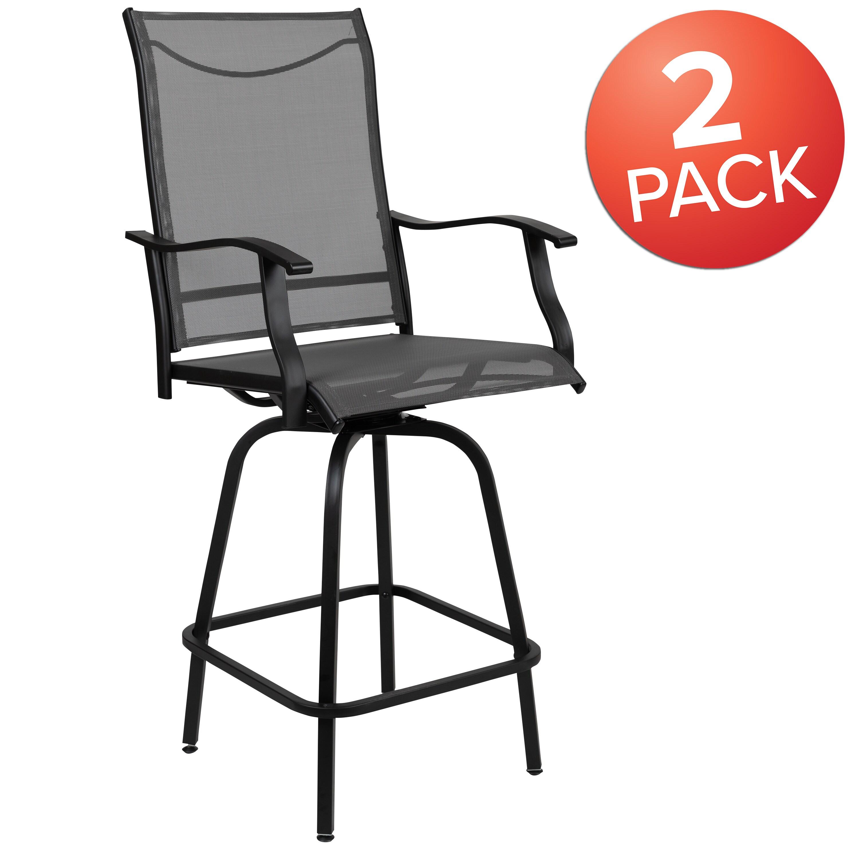 Flash Furniture Patio Bar Height Stools Set of 2, All-Weather Textilene Swivel Patio Stools and Deck Chairs with High Back & Armrests in Gray