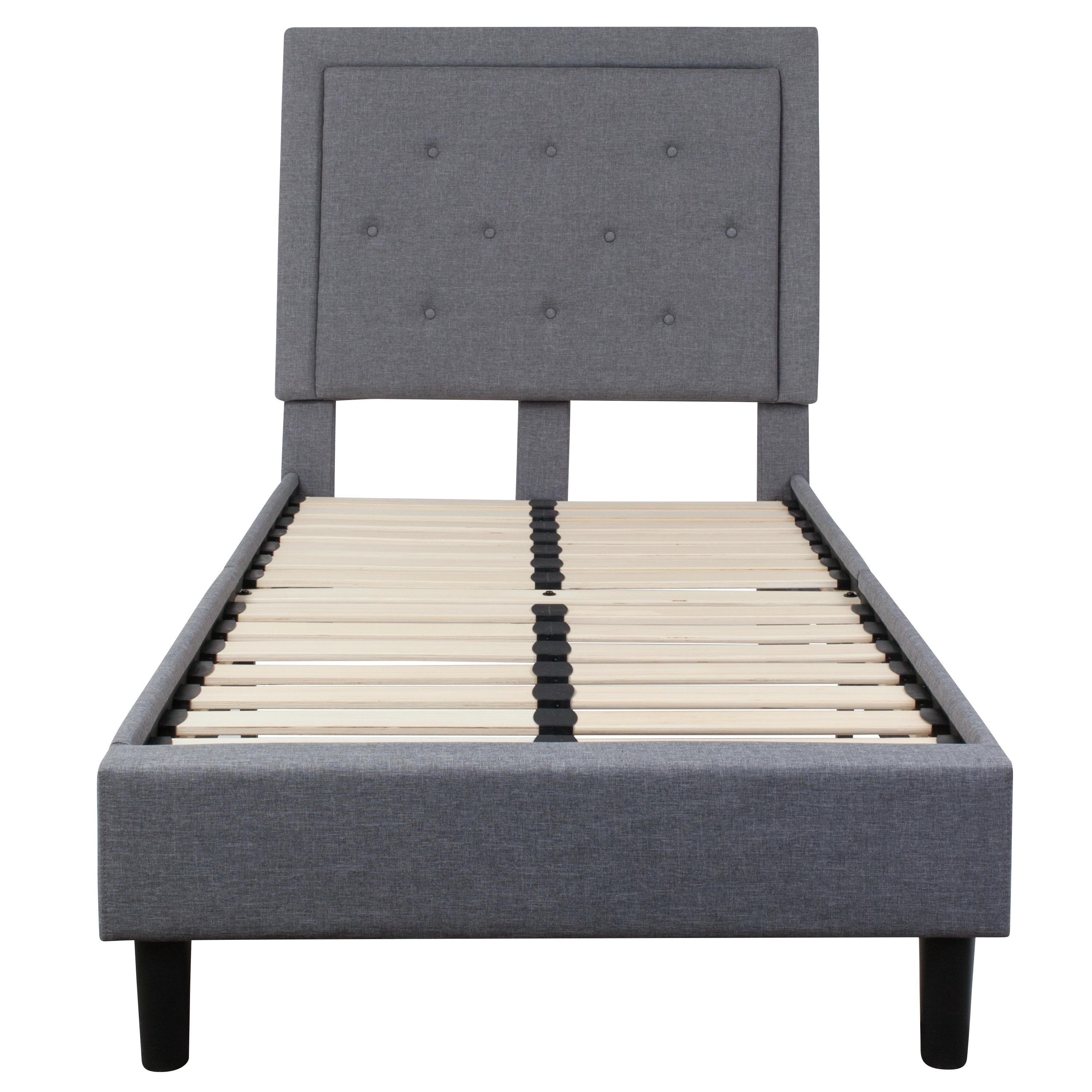 Flash Furniture Roxbury Twin Size Tufted Upholstered Platform Bed in Light Gray Fabric
