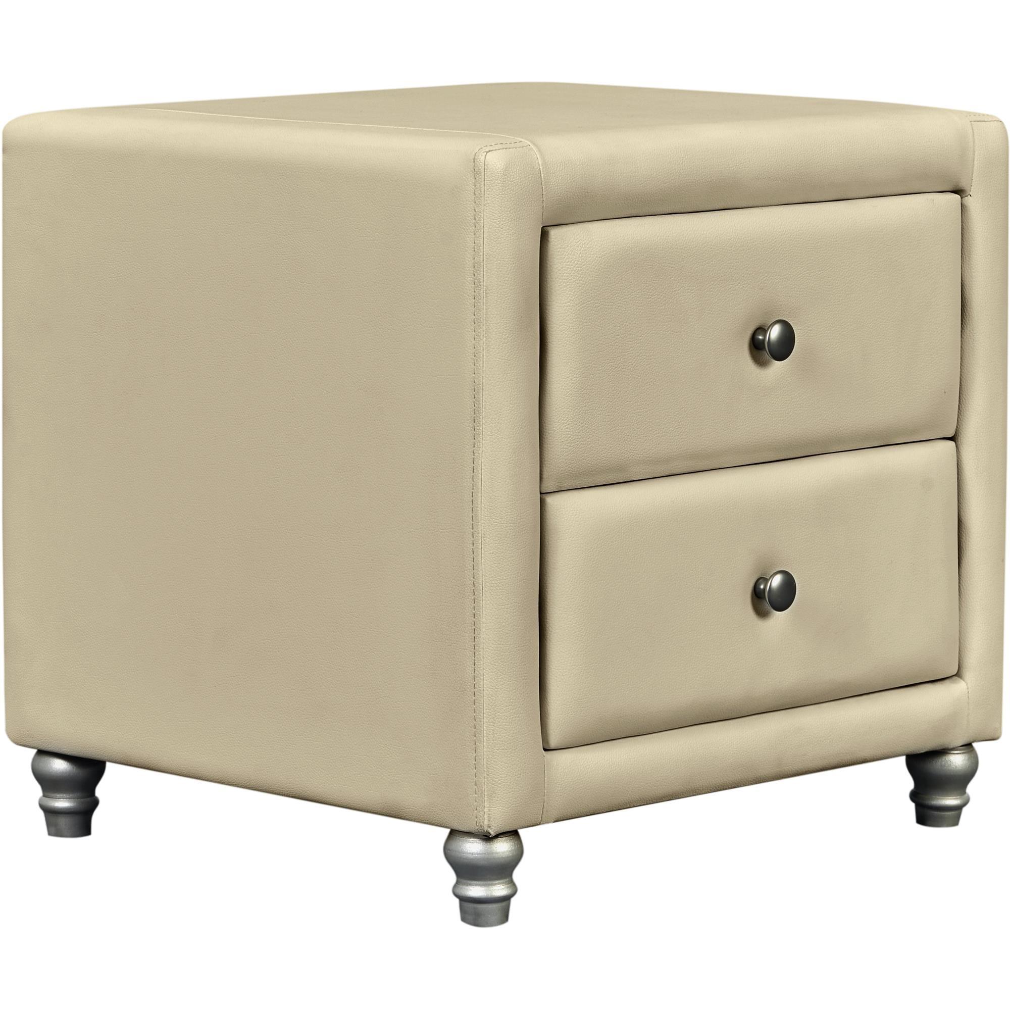Camden Isle Faux Leather Upholstered 2 Drawer Nightstand in Beige