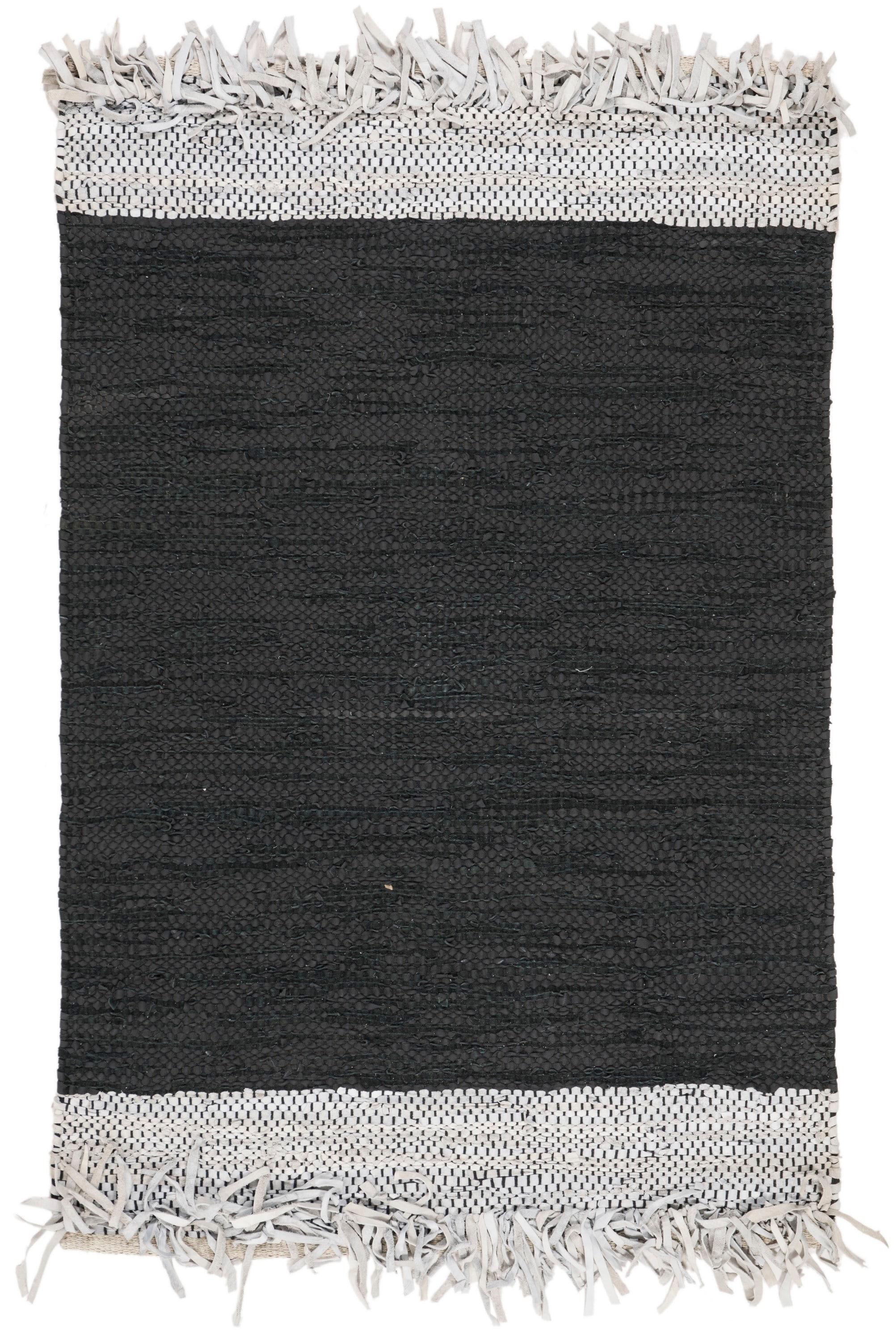 Vintage Leather VTL310 Hand Woven Indoor Accent Rug - Light Grey/Black - 3'x5' - Safavieh