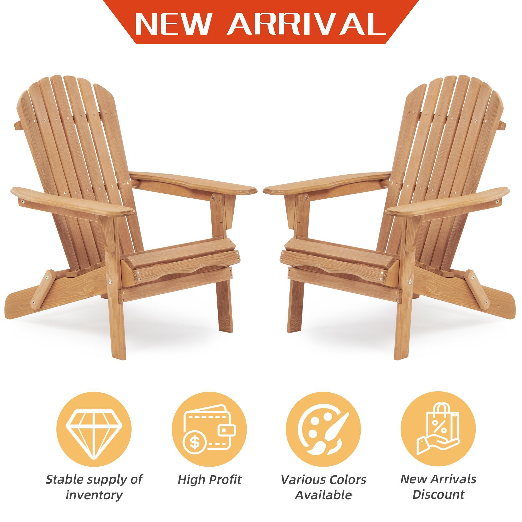 CLEARANCE! Wooden Outdoor Folding Adirondack Chair Set of 2 Wood Lounge Patio Chair for Garden,Garden, Lawn, Backyard, Deck, Pool Side, Fire Pit,Half Assembled,