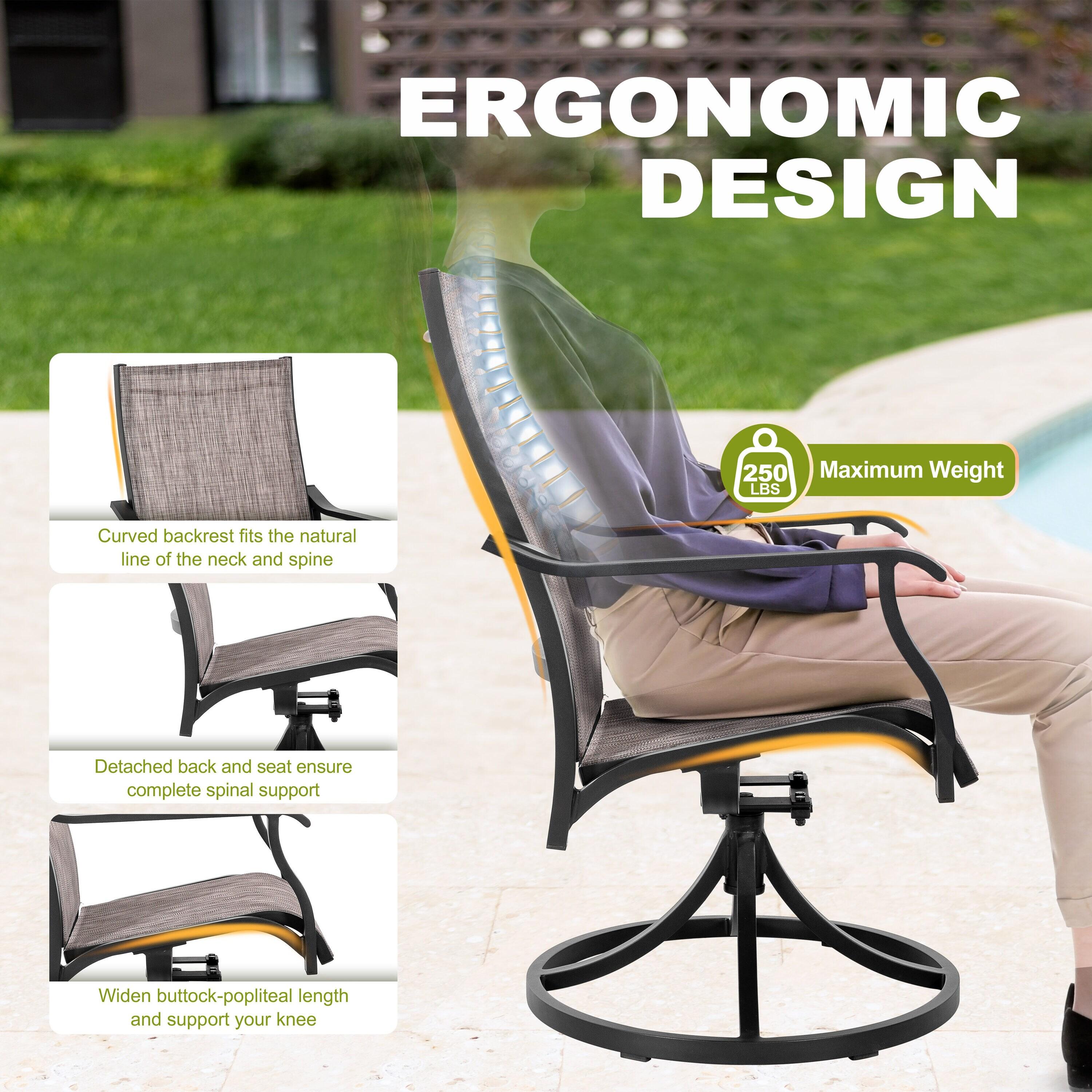 Nuu Garden Swivel Patio Chair Set of 2, All-Weather Textilene Outdoor Dining Chairs with High Back, Outdoor Dining Chair Set, Grayish Brown
