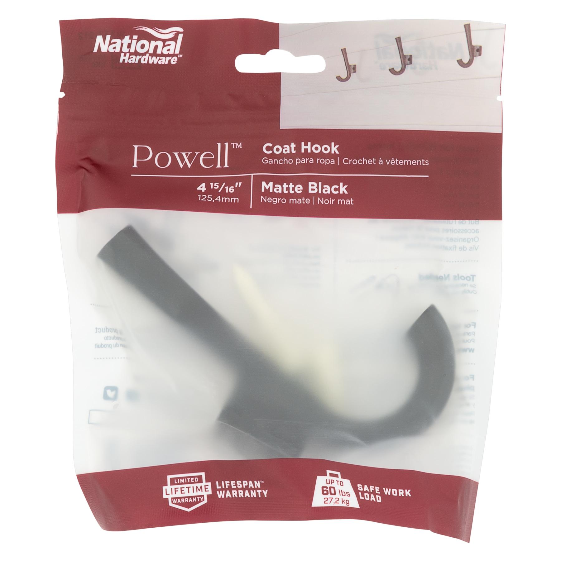 National Hardware N337-912 Powell Angled Hook, 4-15/16", Matte Black