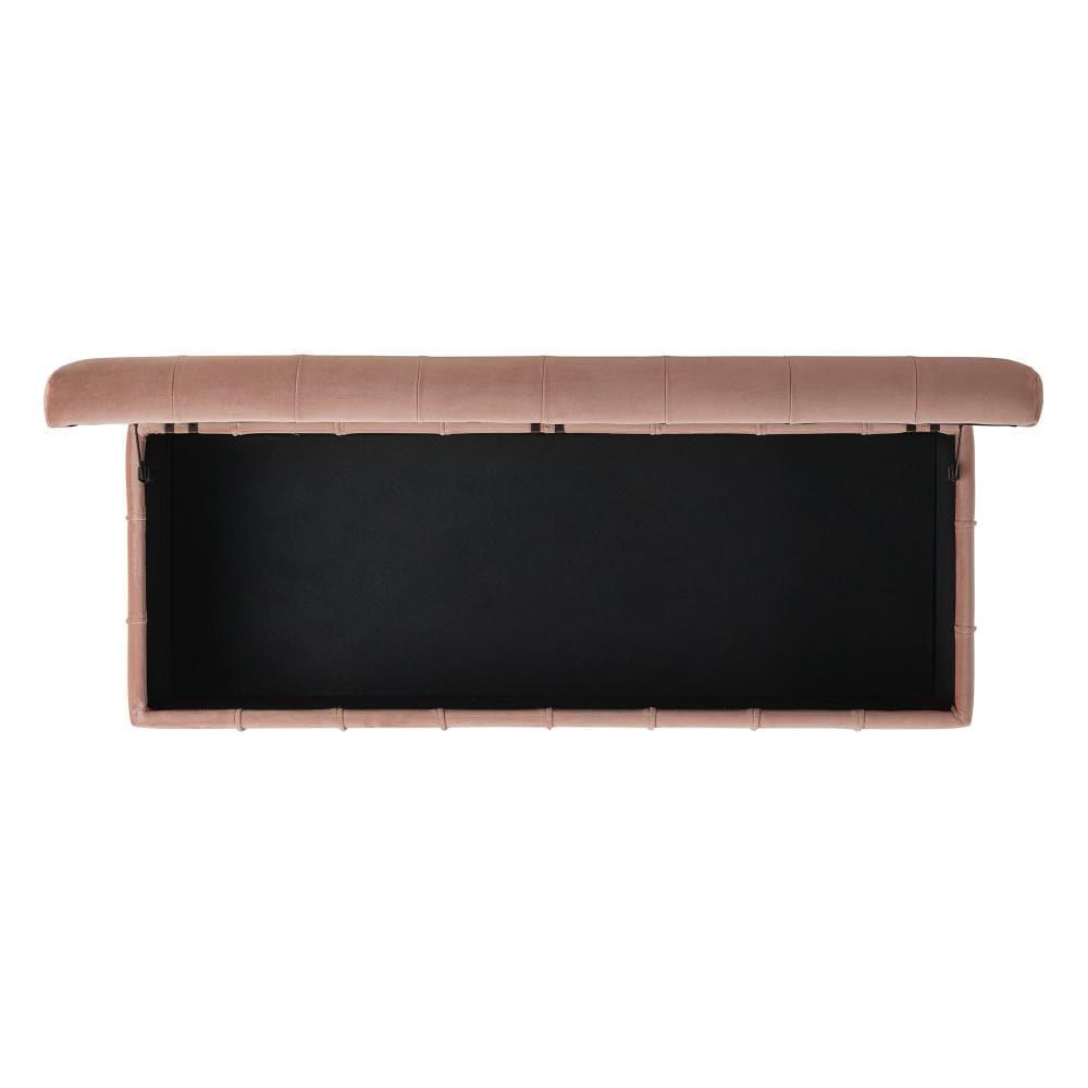 Jude Tufted Storage Ottoman Blush - Picket House Furnishings: Velvet Upholstered, Rectangular with Wooden Legs