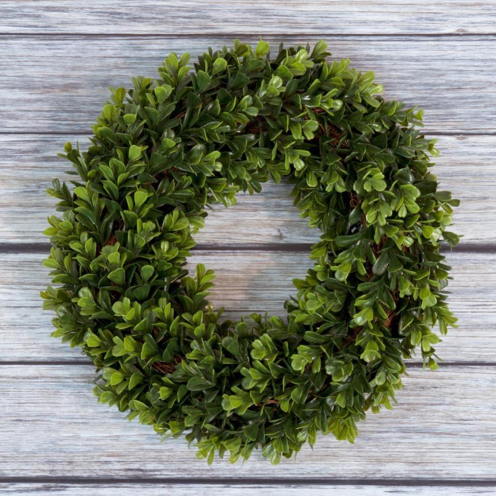 Nature Spring 12-Inch Boxwood Wreath - Round UV Resistant Artificial Spring, Summer, Fall, or Winter Wreath - Indoor/Outdoor Wreaths for Front Door