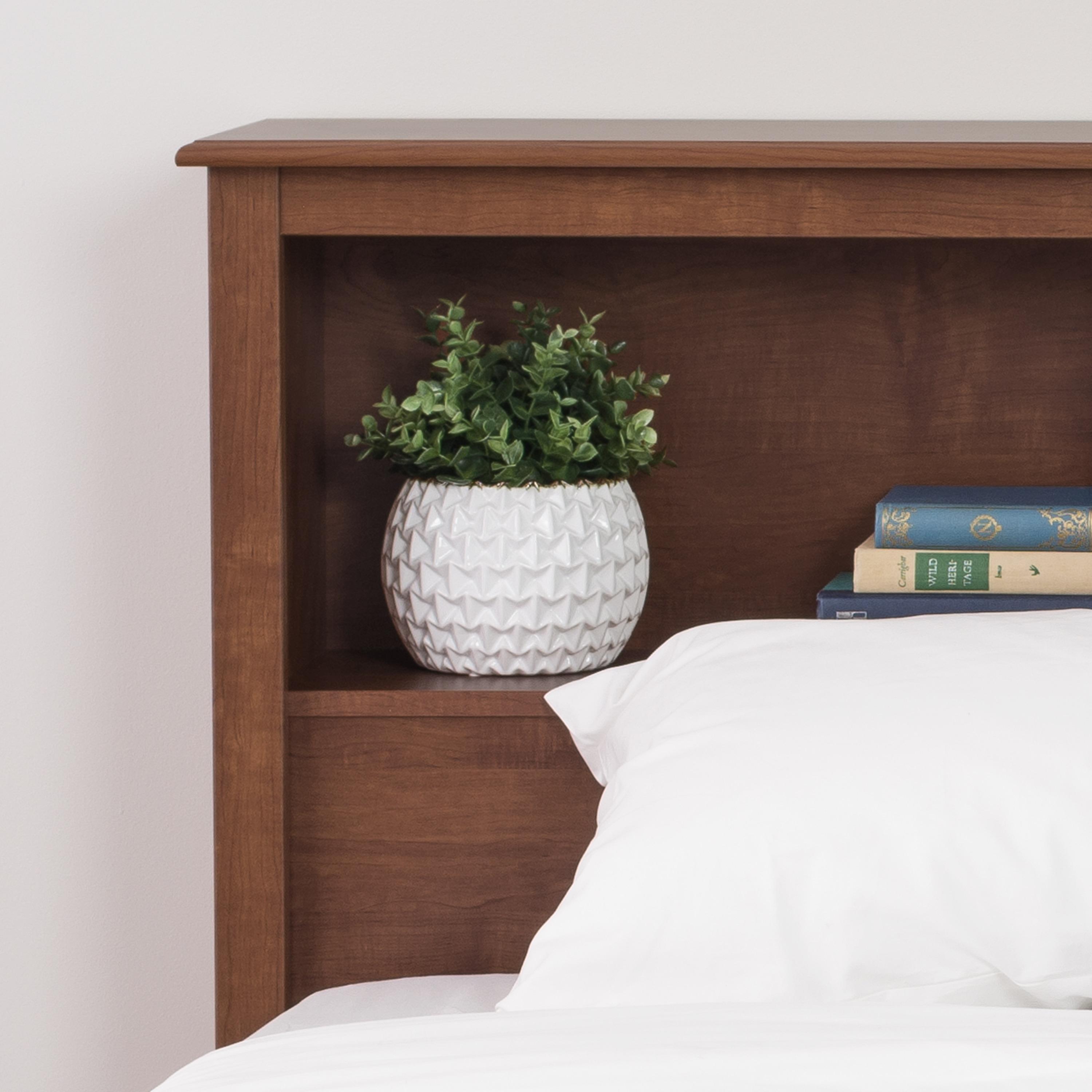 Prepac King Bookcase Headboard Cherry: Wood Composite Storage, No Box Spring Needed, Spot Clean