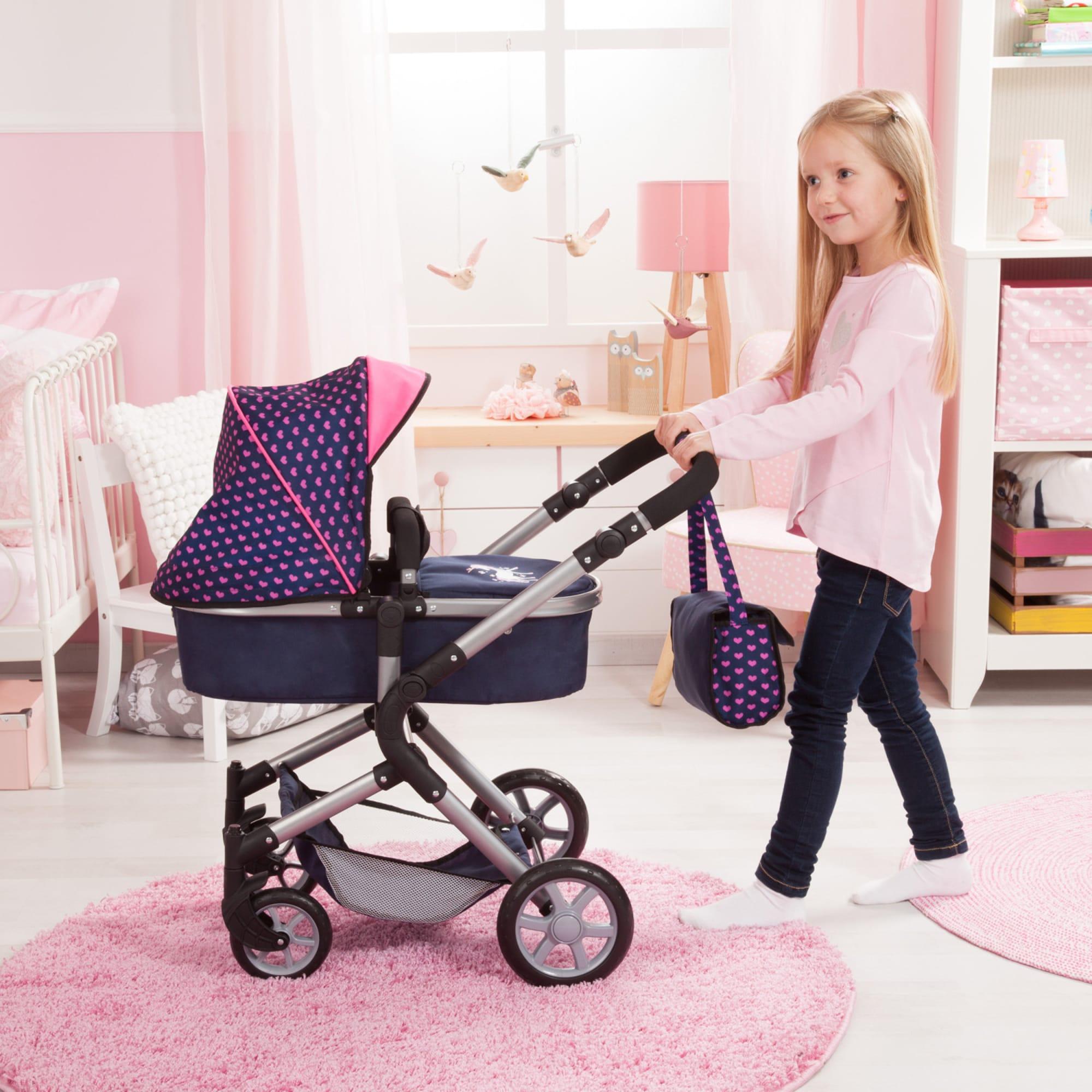 Bayer Design Dolls: Pram Neo City W/ Shoulder Bag, Blue, Pink