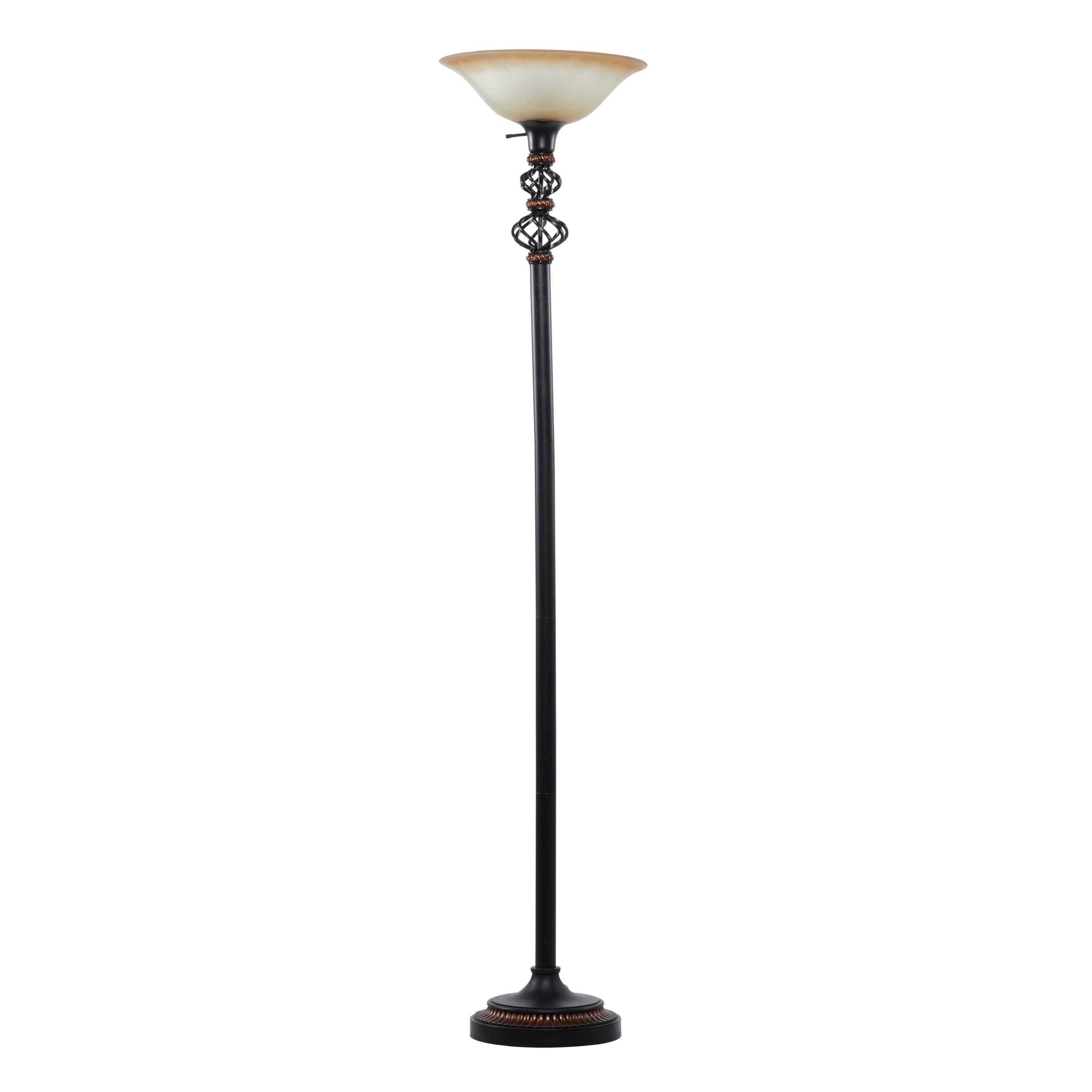 DecMode 70" Antique Style Black Torchiere with Cream Glass Shade